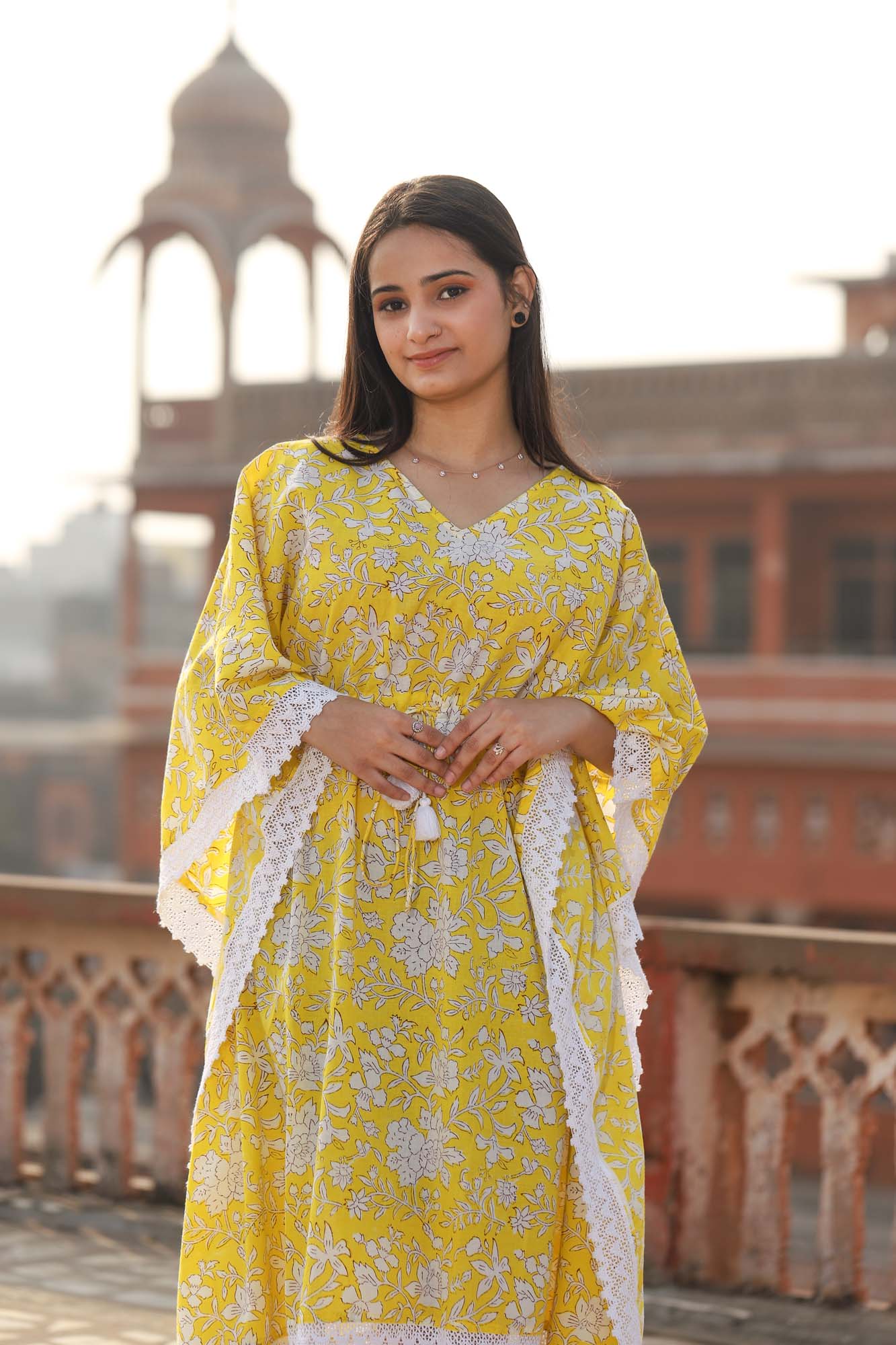 Kaftan Short Women Daffodil Floral Jaal