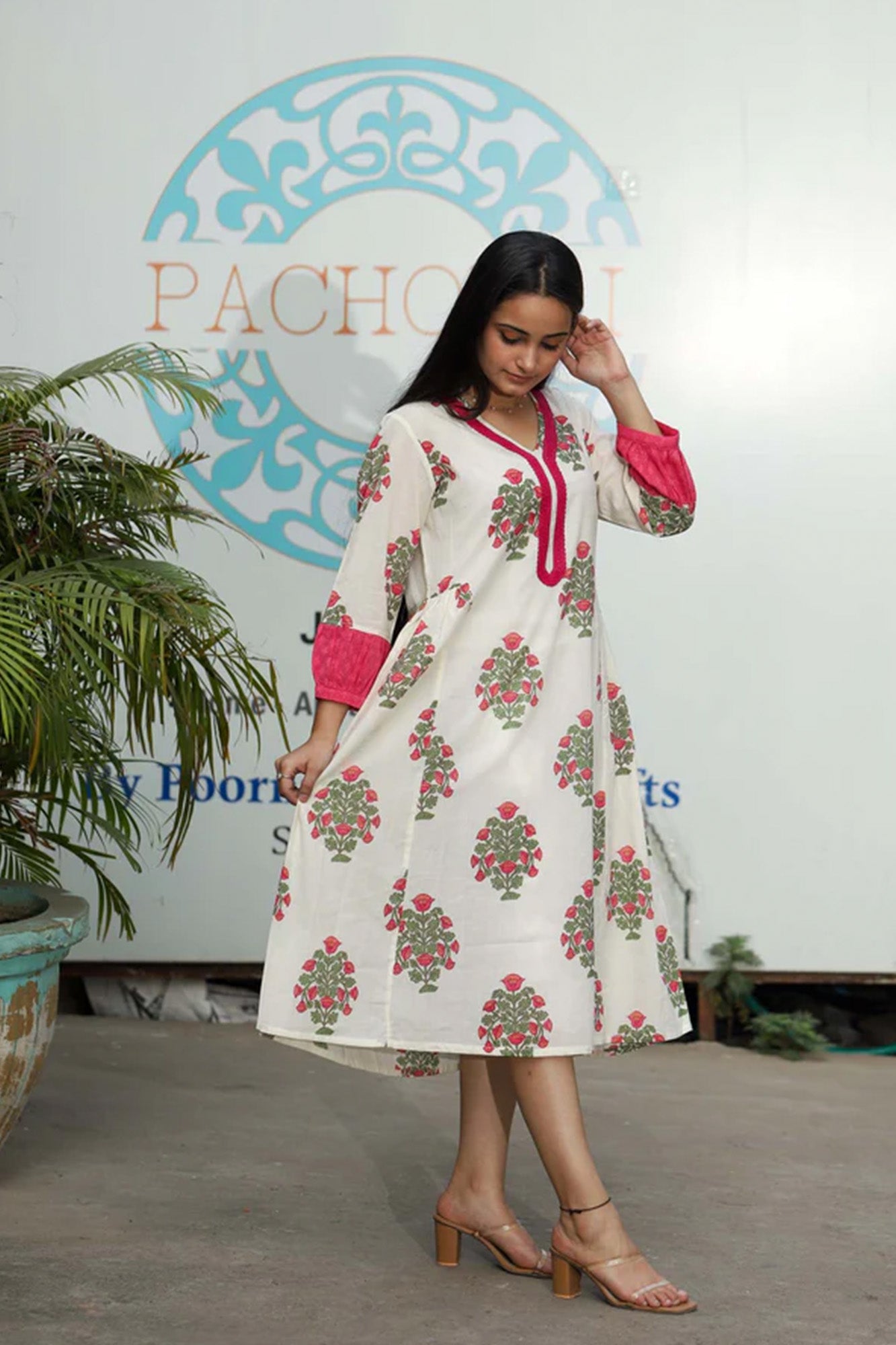 Dress Long Womens Side Gather Gulabi Guldasta