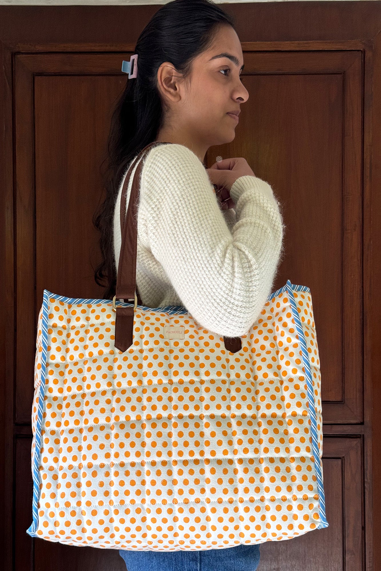 Yellow Dots Quilted Reversible Bag