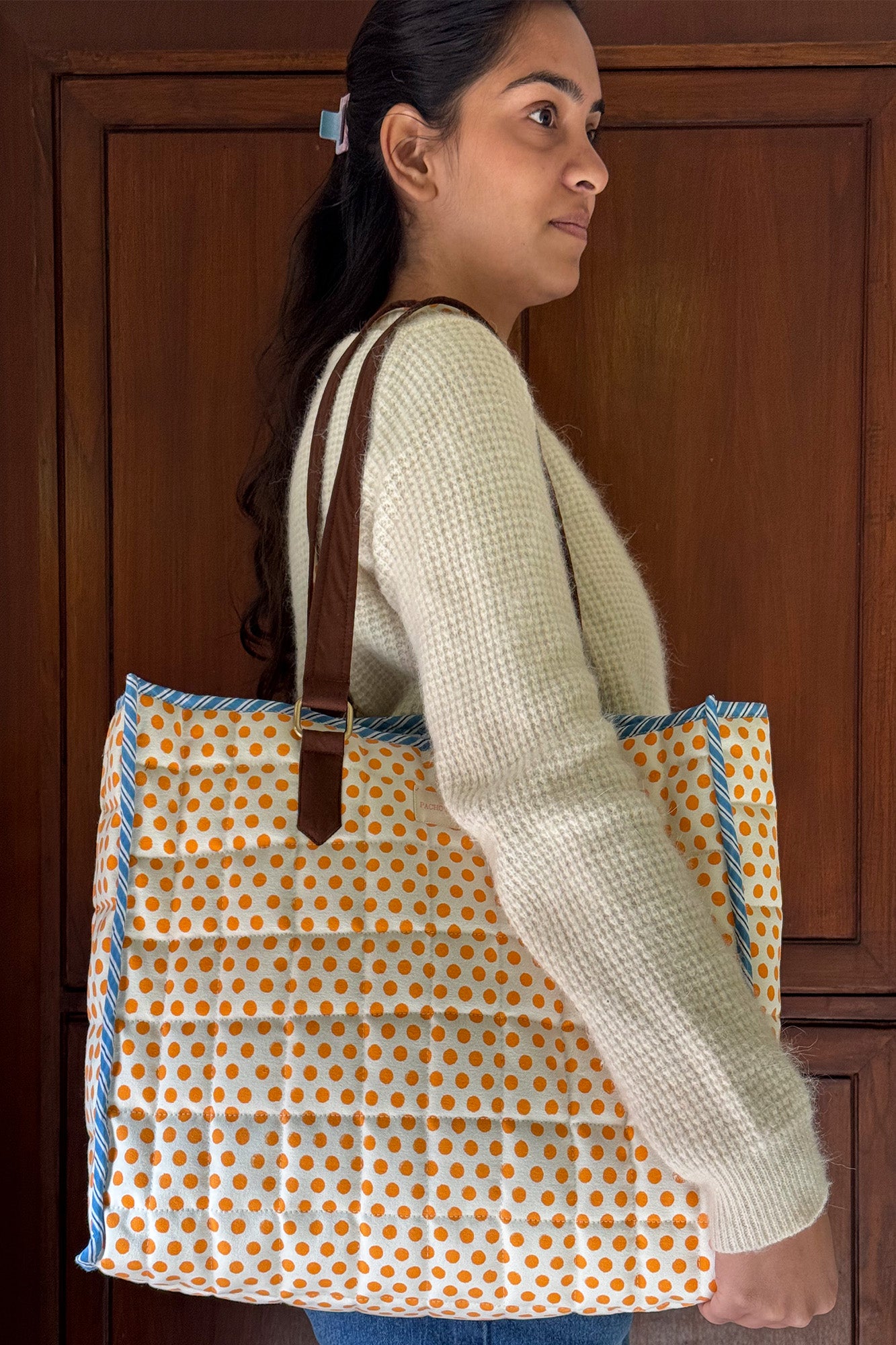 Yellow Dots Quilted Reversible Bag