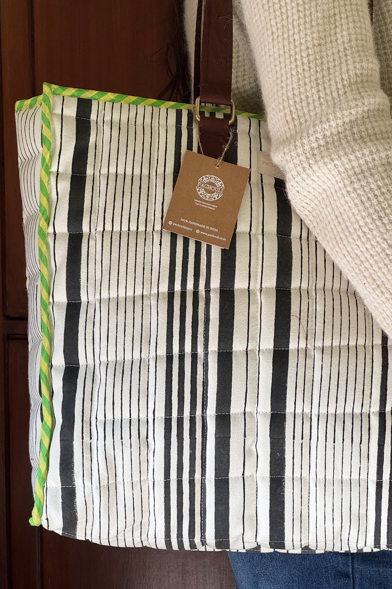 Striped Quilted Reversible Tote Bag