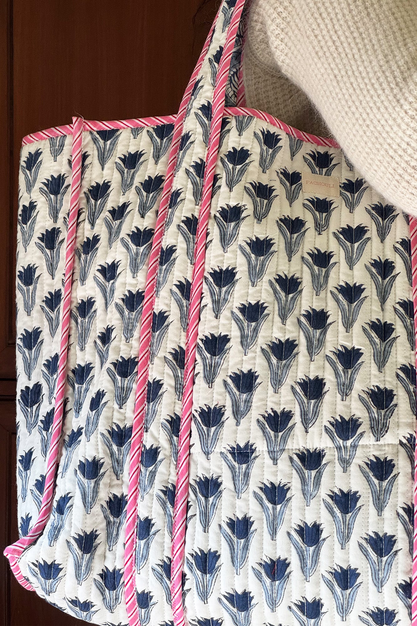 Tulip Blue Quilted Reversible Tote Bag