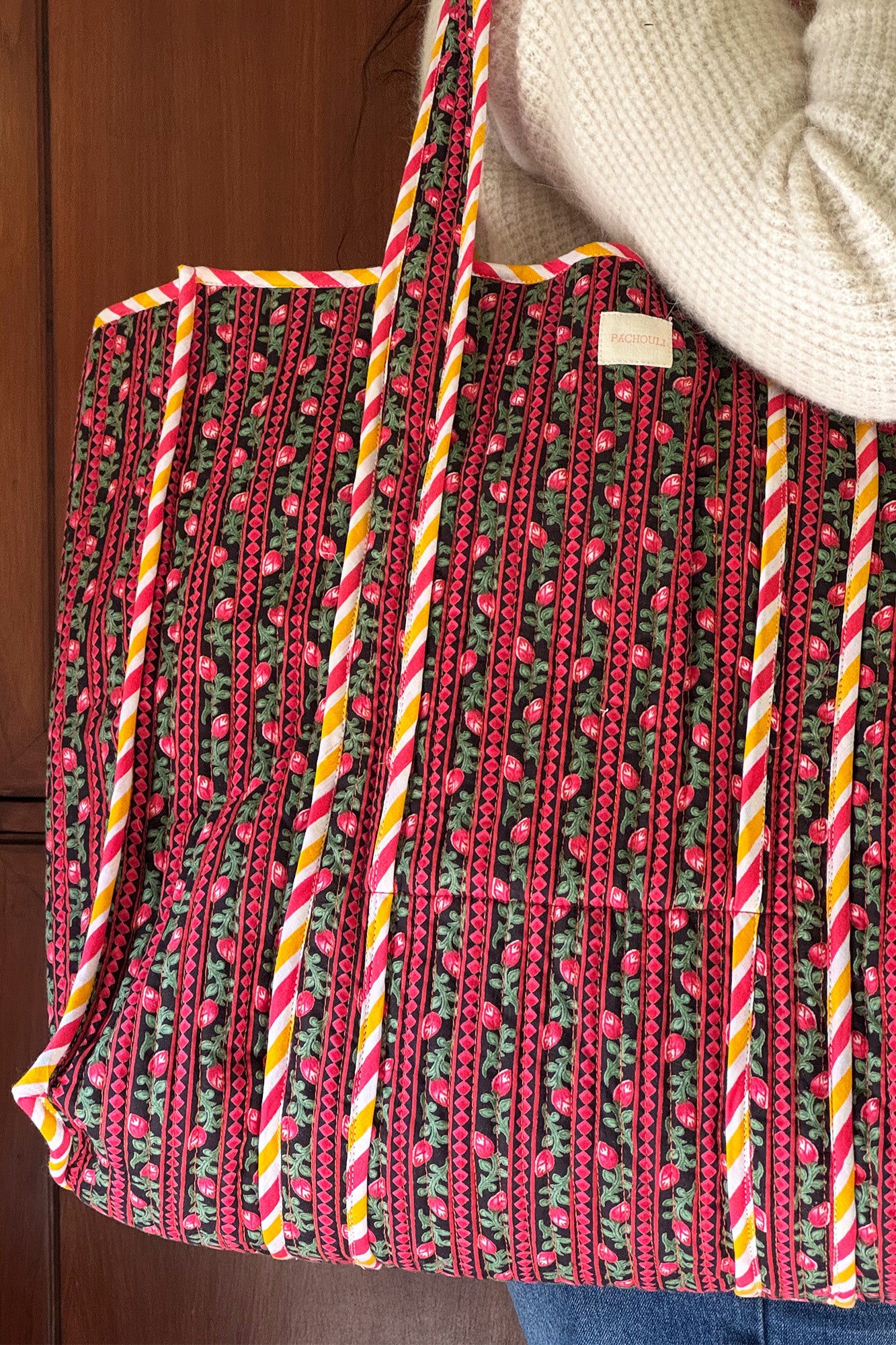 Red Blossom Quilted Reversible Tote Bag