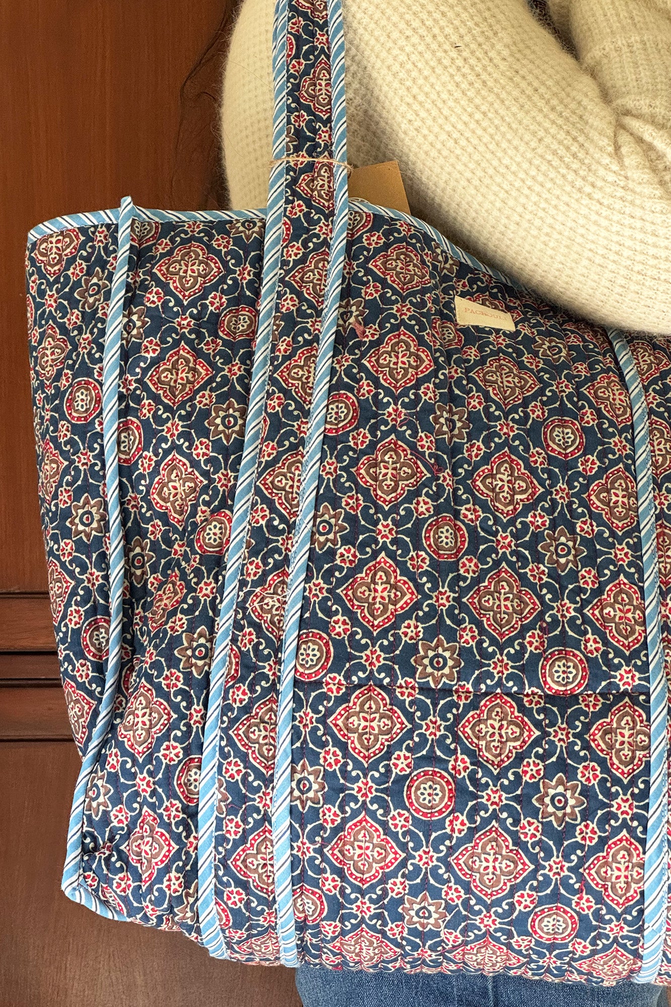 Mandala Blue Quilted Reversible Tote Bag