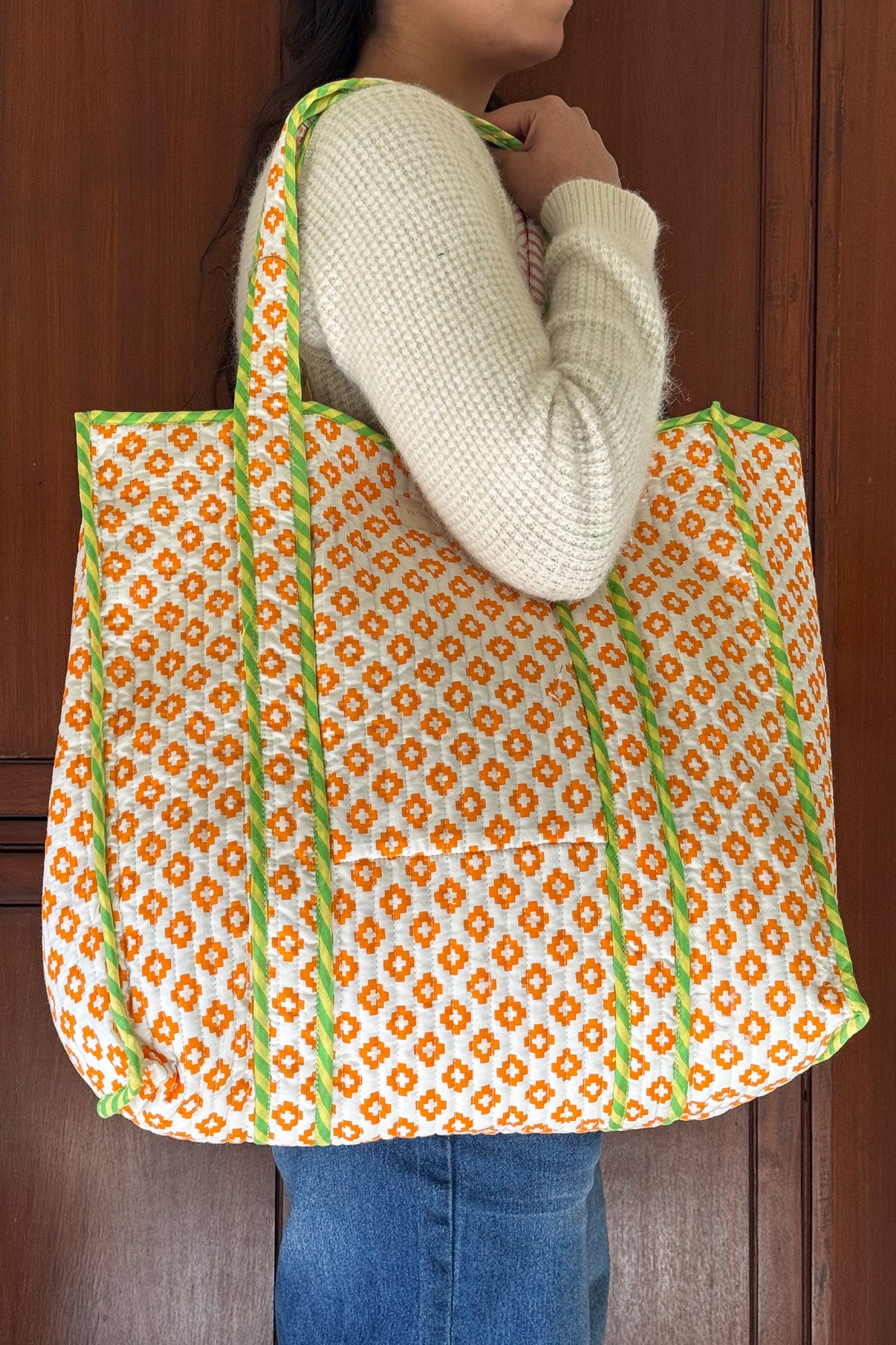 Moroccan Yellow Quilted Reversible Tote Bag