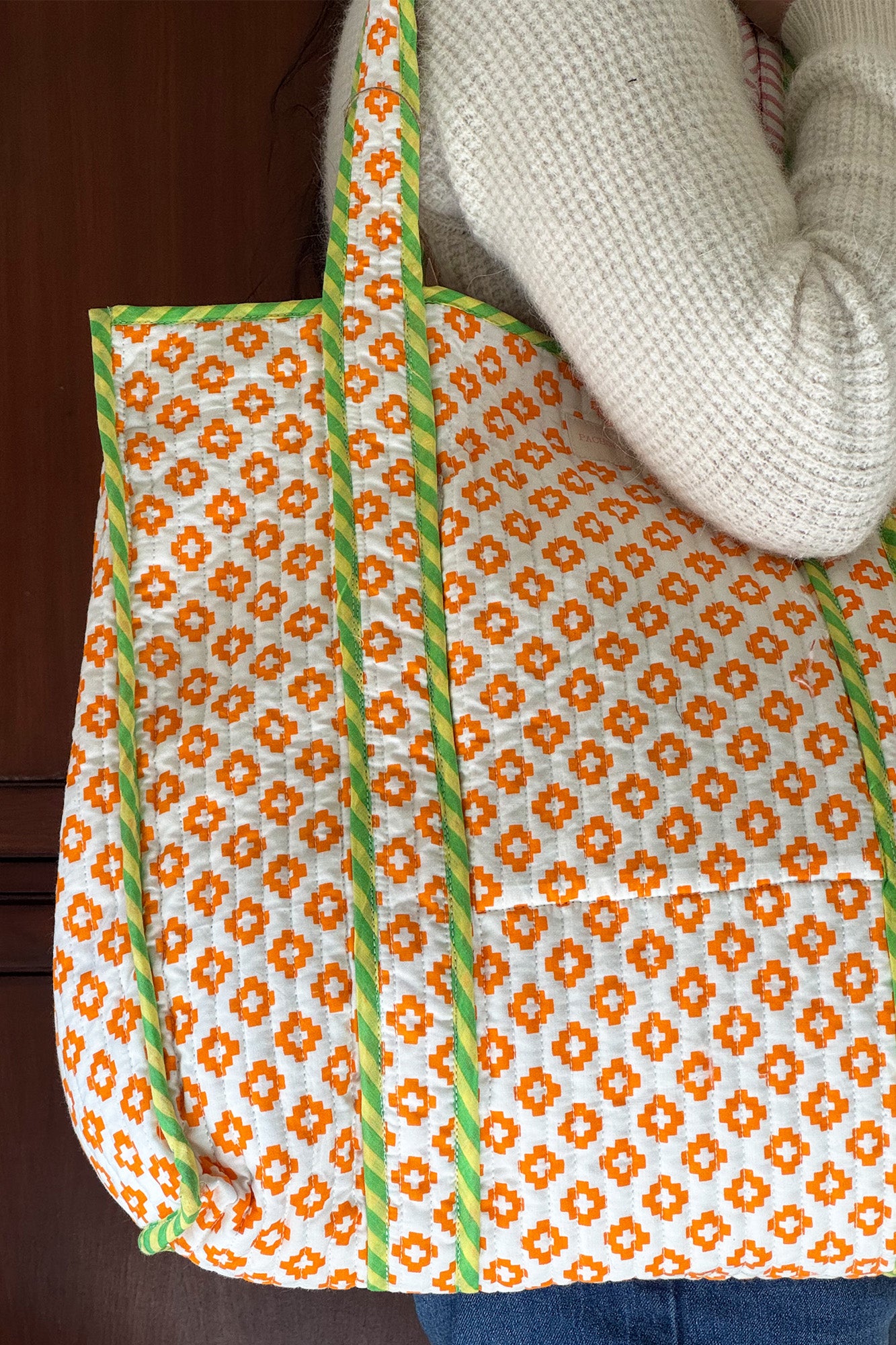 Moroccan Yellow Quilted Reversible Tote Bag
