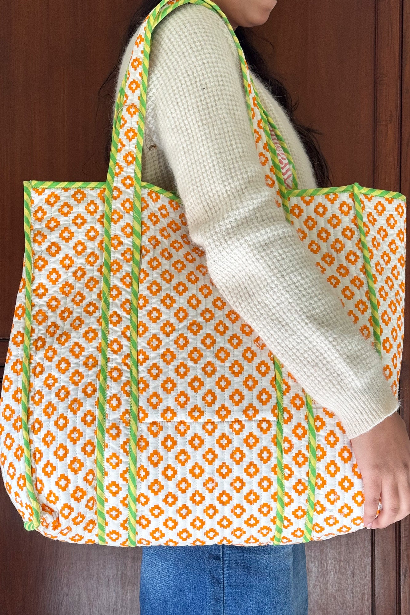 Moroccan Yellow Quilted Reversible Tote Bag