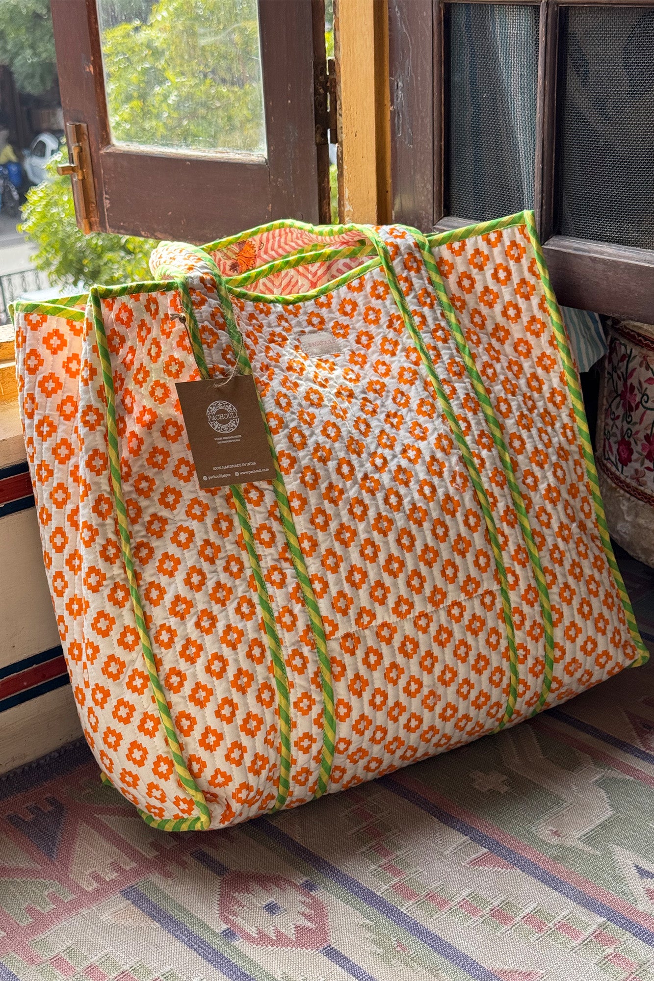 Moroccan Yellow Quilted Reversible Tote Bag