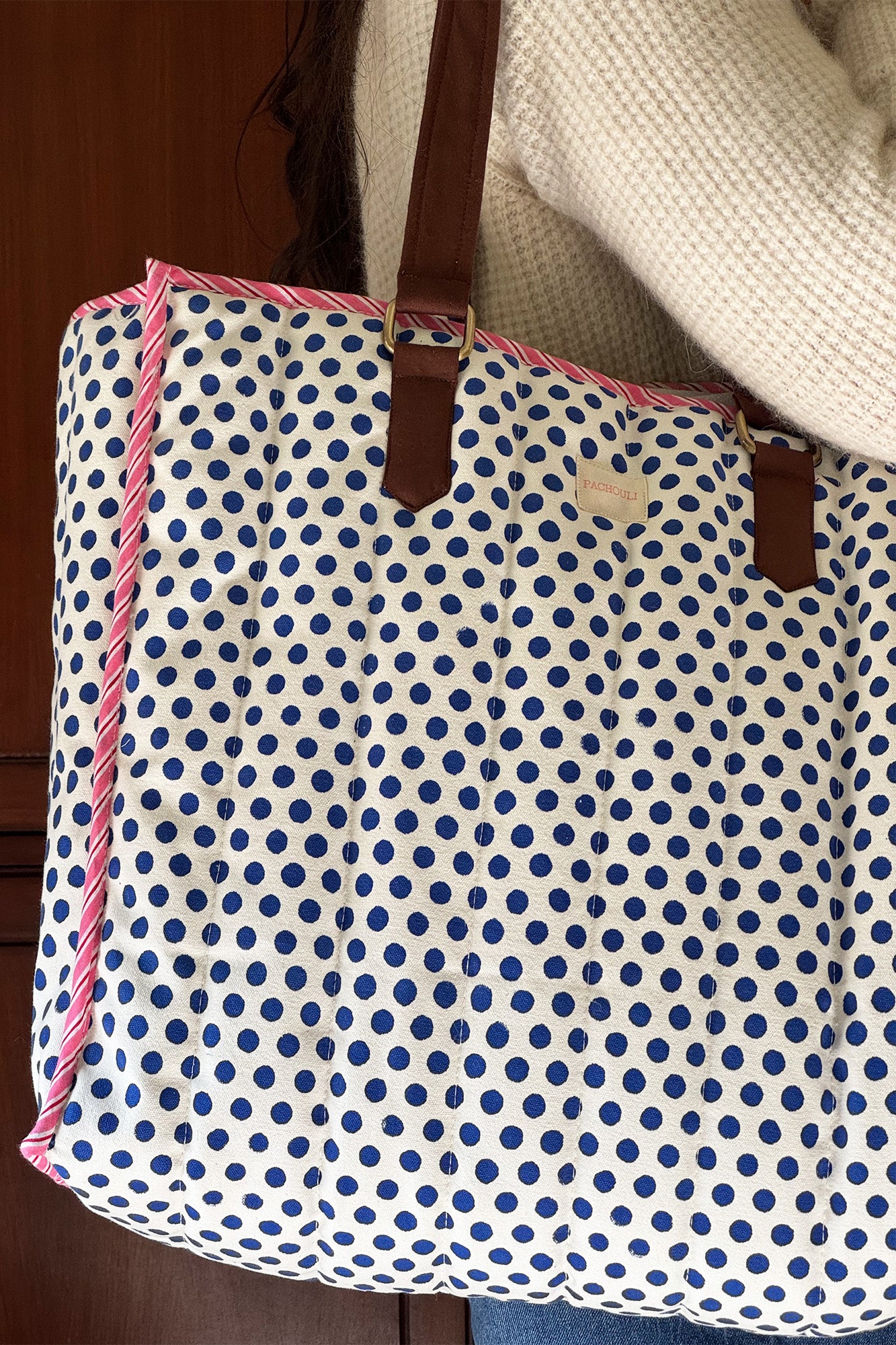 Blue Dots Quilted Reversible Tote Bag
