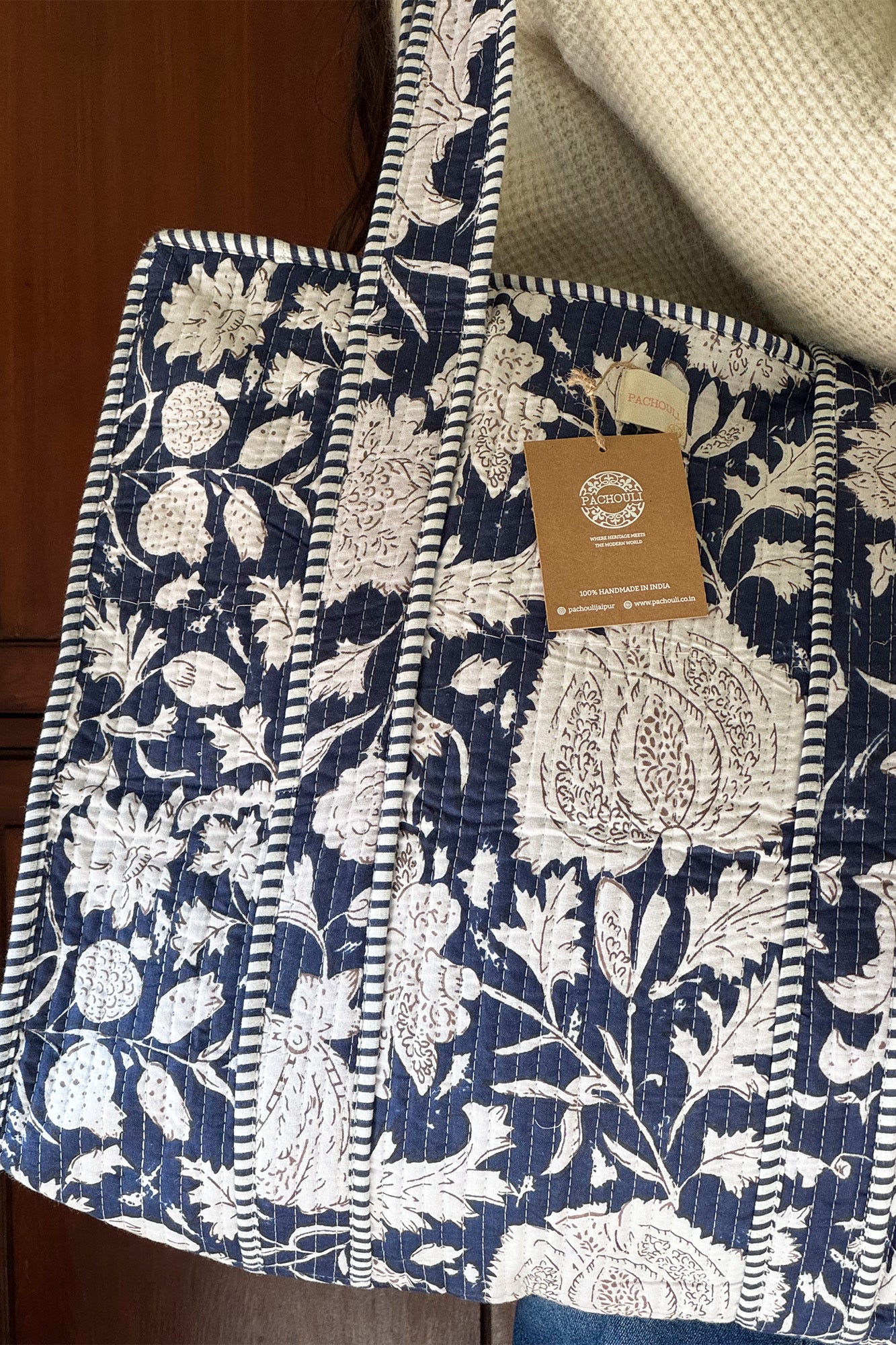 Blue Lotus Quilted Tote Bag