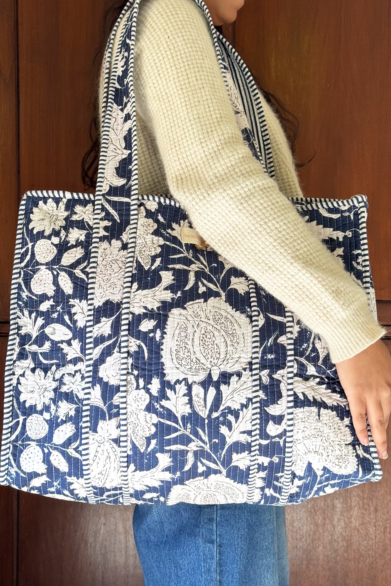 Blue Lotus Quilted Tote Bag