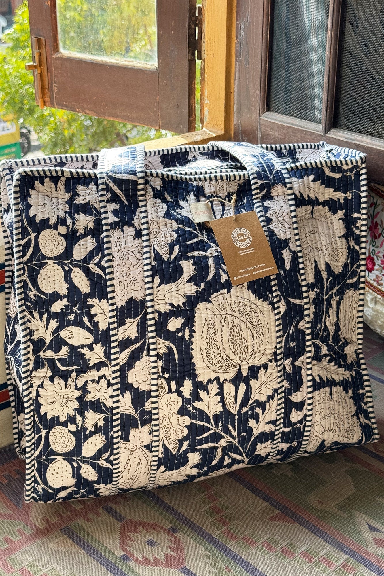 Blue Lotus Quilted Tote Bag