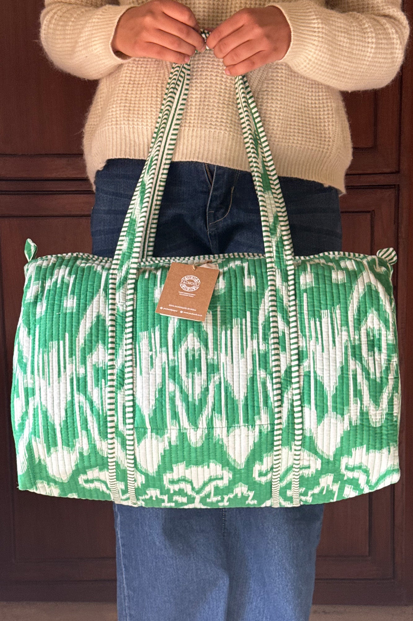 Green Geometric Duffle Bag