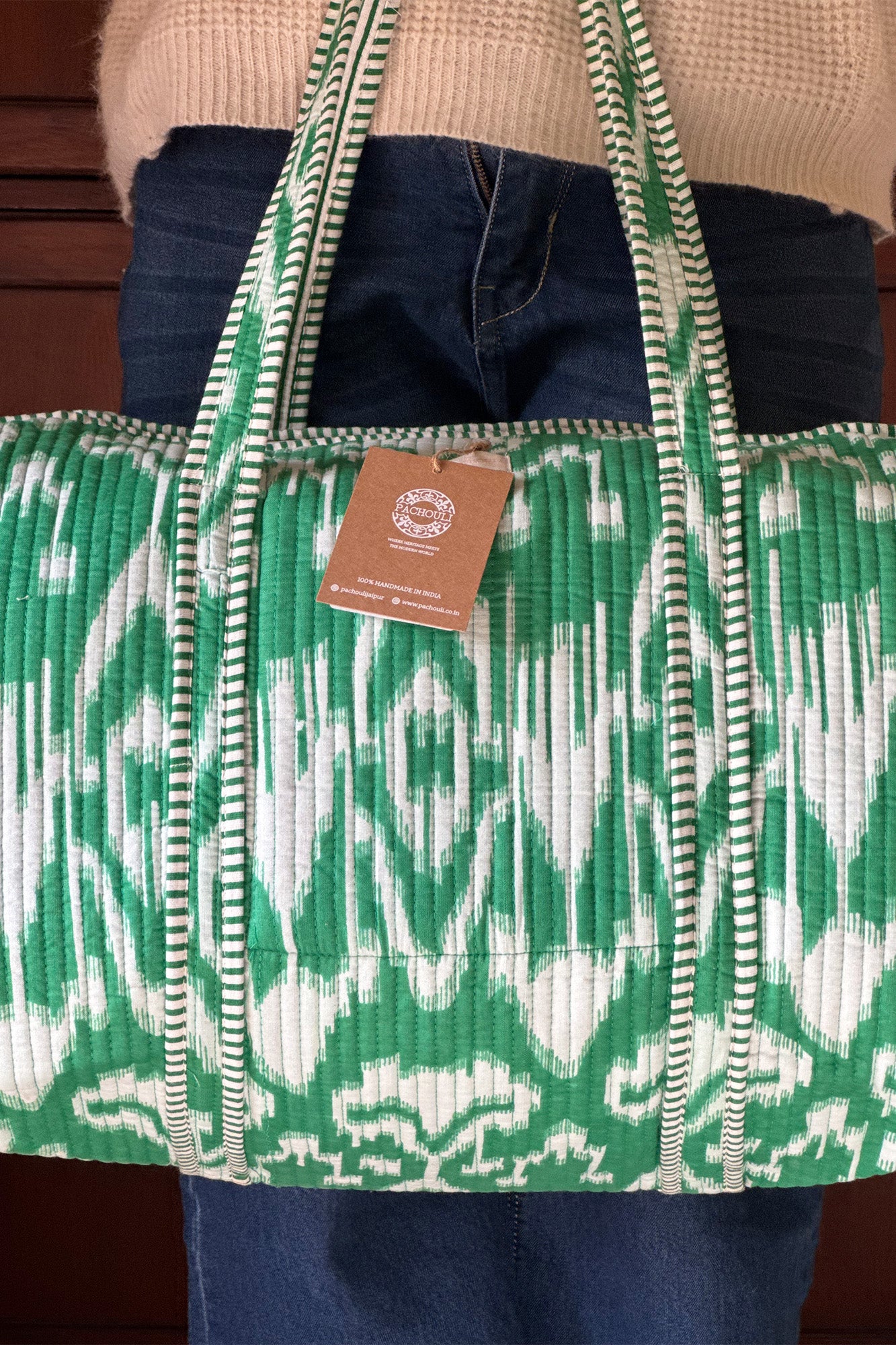Green Geometric Duffle Bag