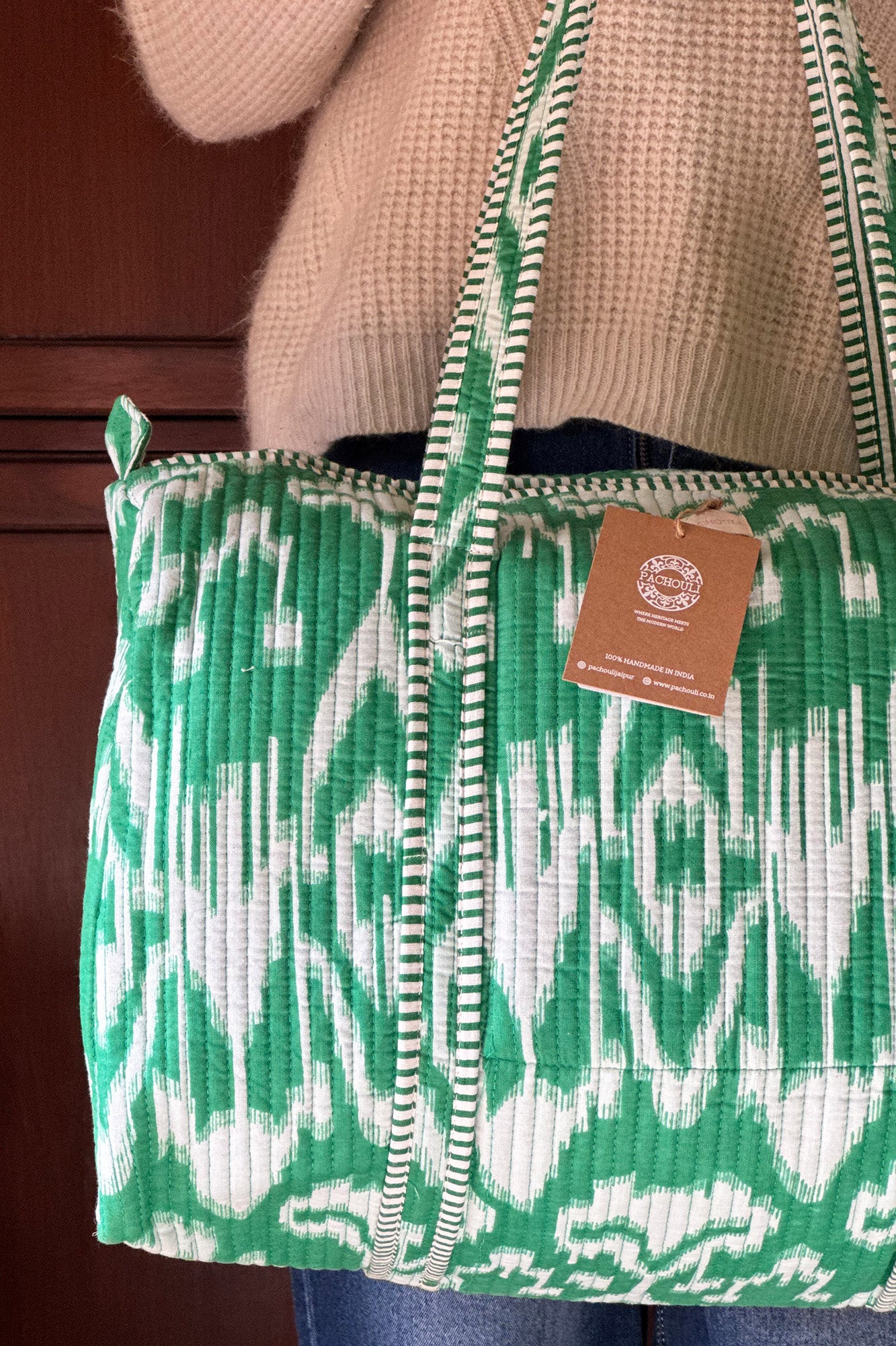 Green Geometric Duffle Bag