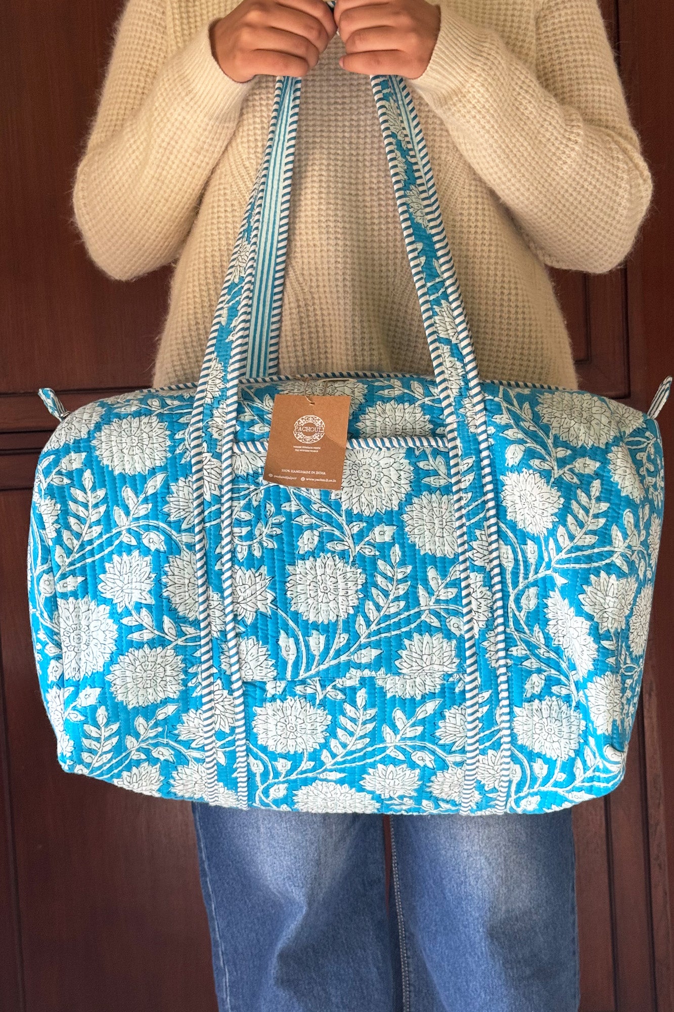Aqua Sunflower Duffle Bag