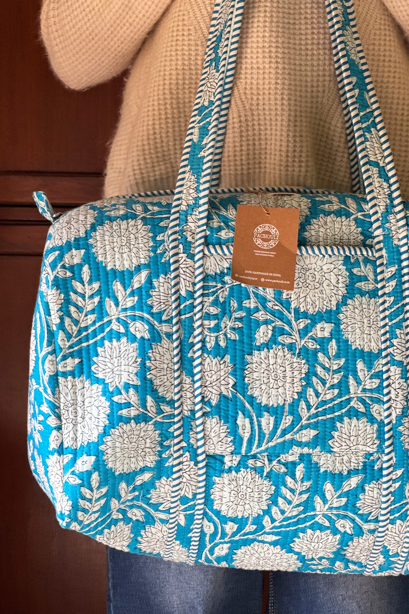 Aqua Sunflower Duffle Bag