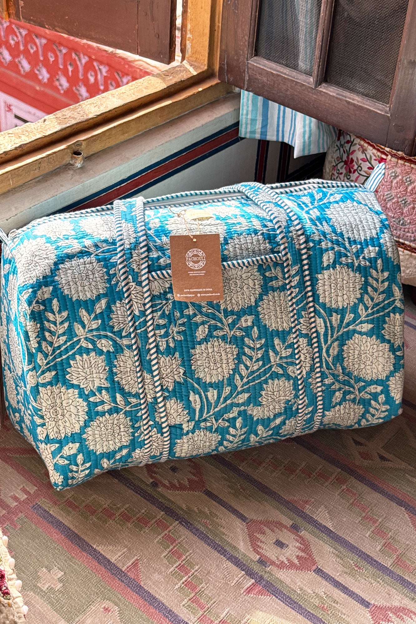Aqua Sunflower Duffle Bag