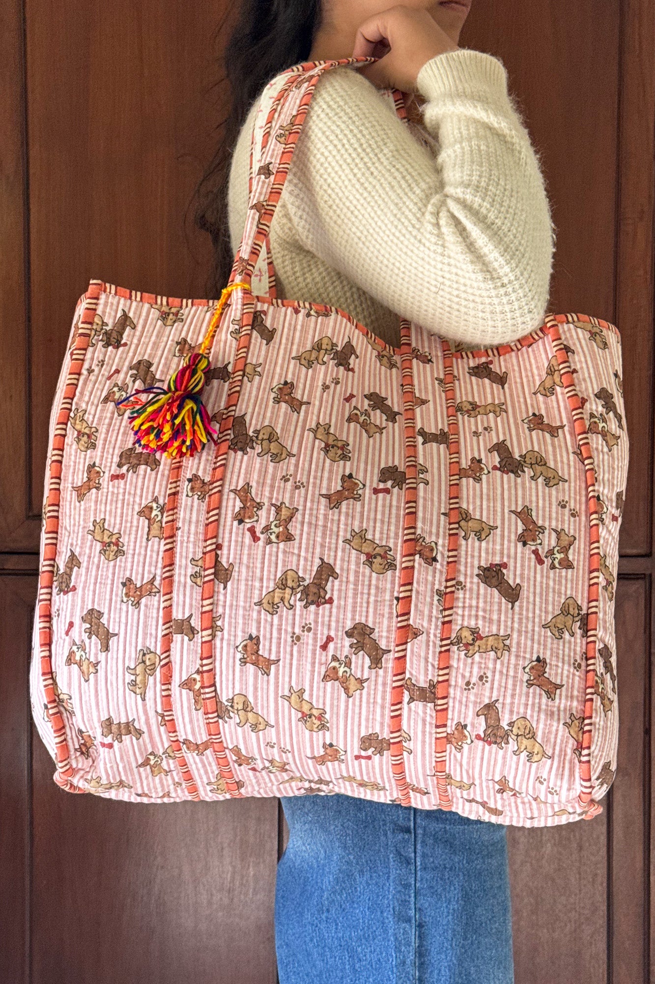 Puppies Pink Quilted Reversible Tote Bag