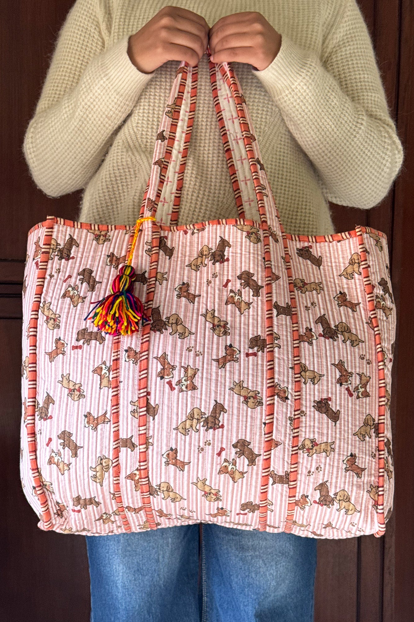 Puppies Pink Quilted Reversible Tote Bag