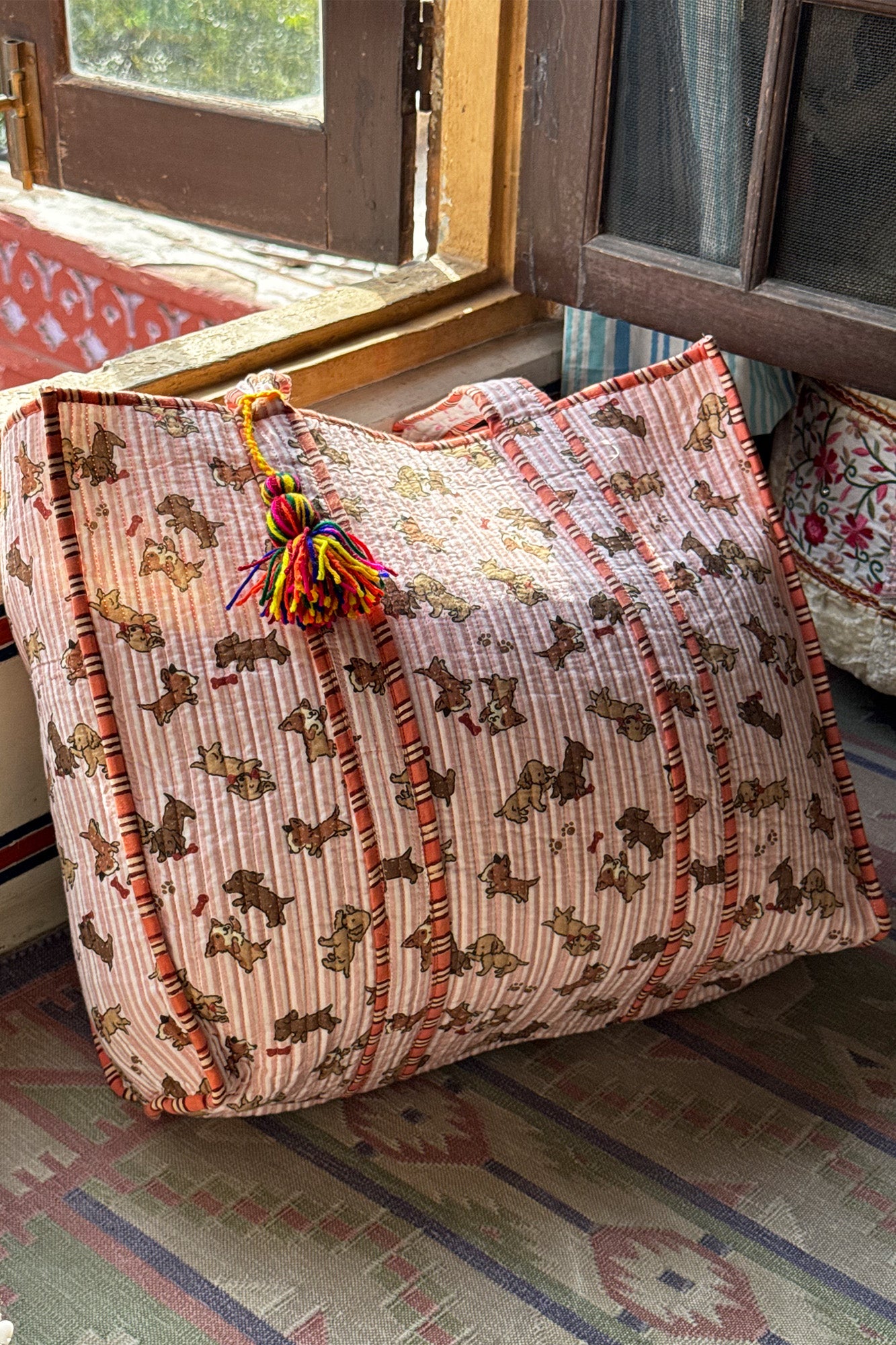 Puppies Pink Quilted Reversible Tote Bag