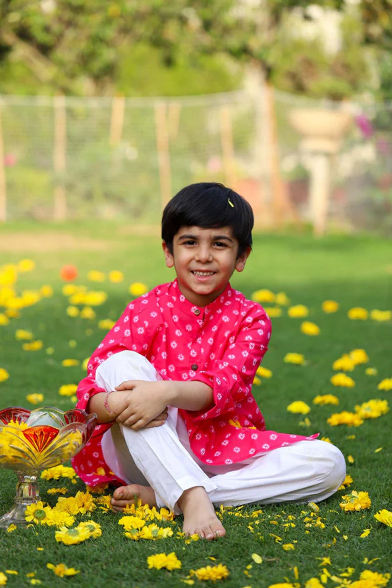 Boy Kurta Pink Bandhej