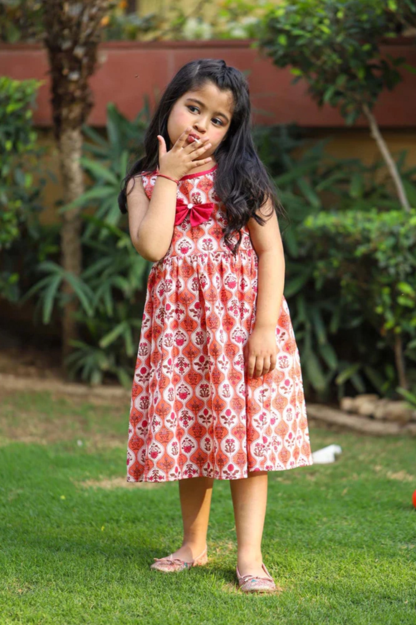 Frock Girl Bow Peach Jaal