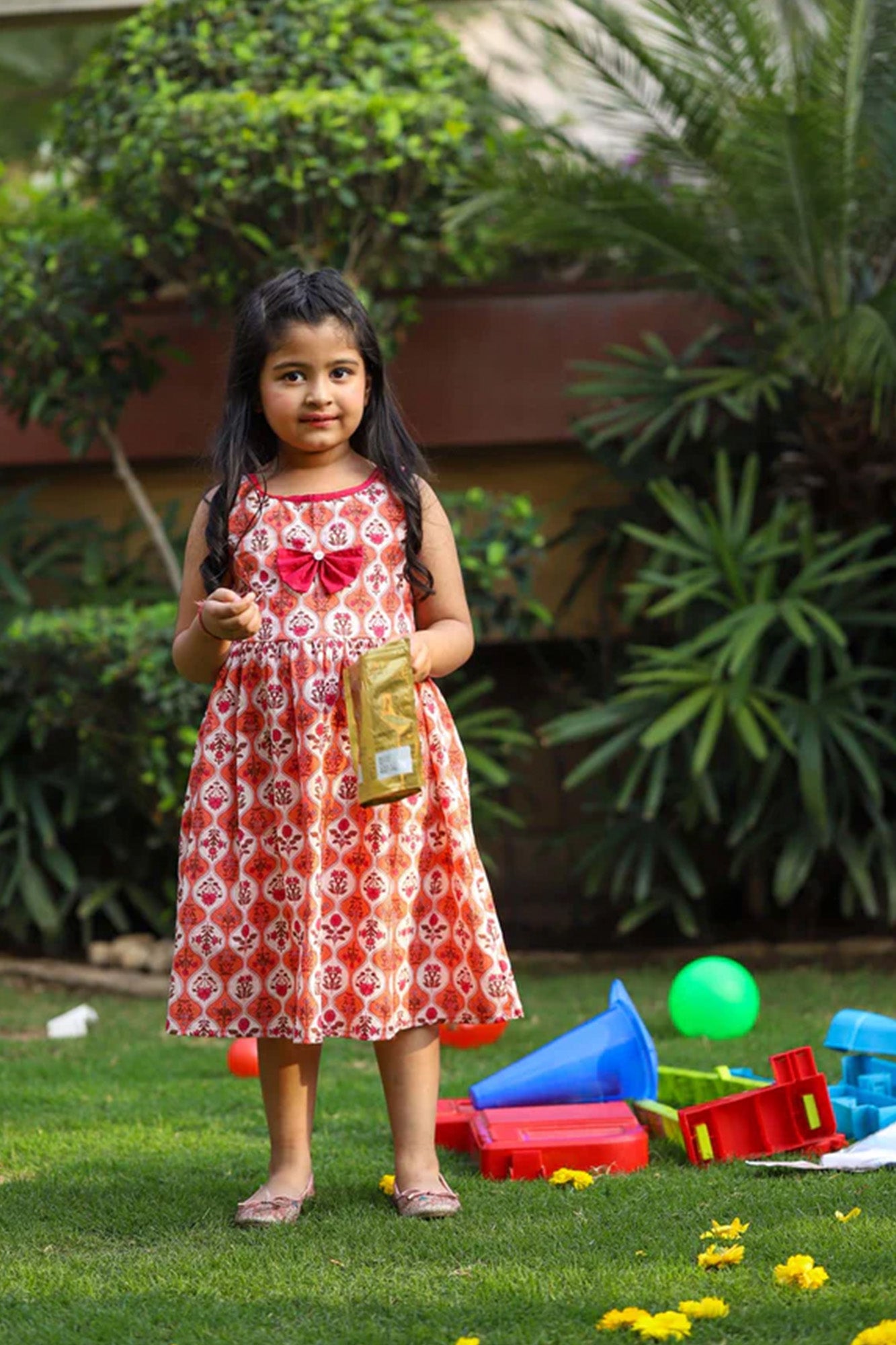 Frock Girl Bow Peach Jaal