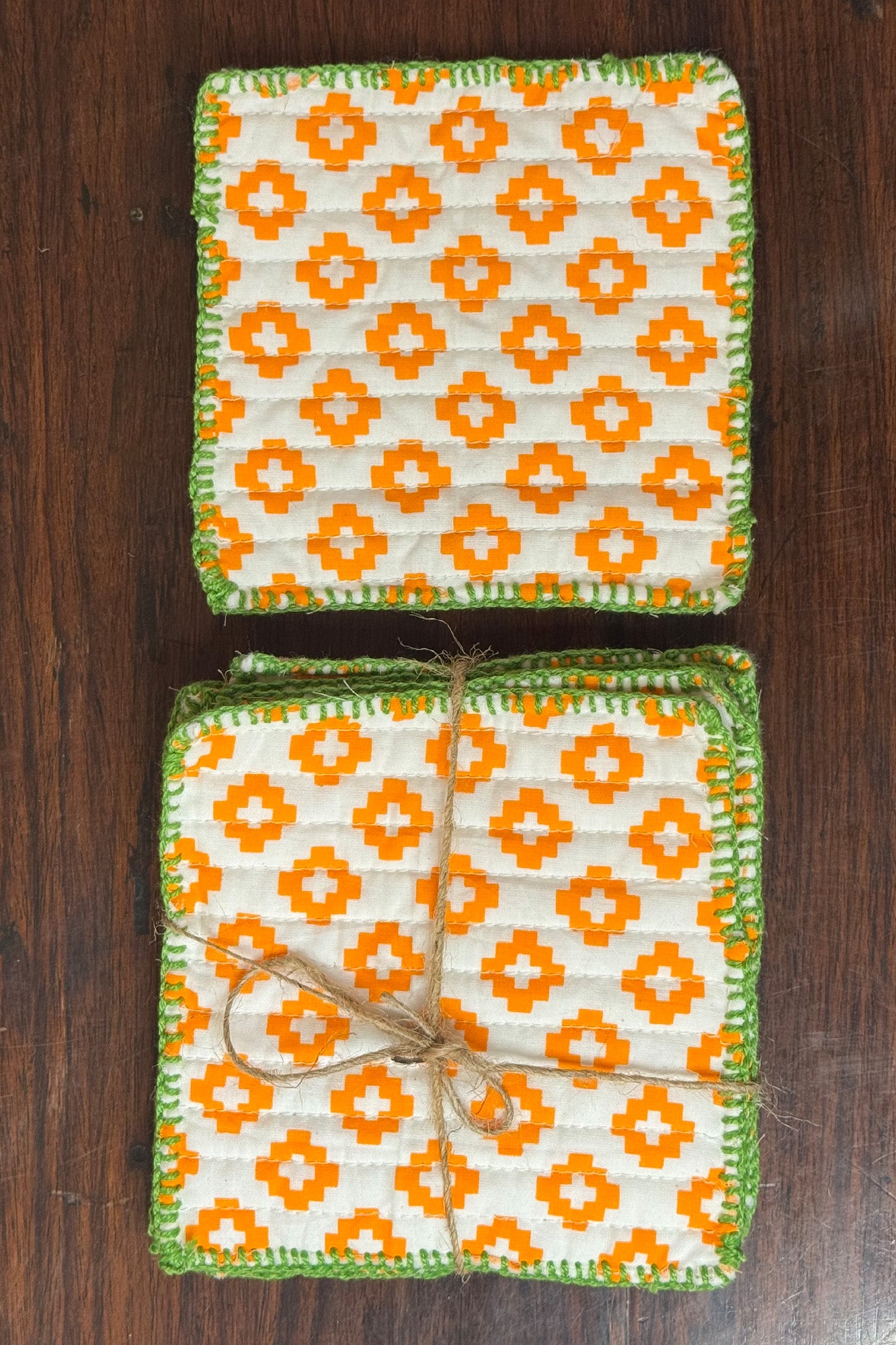Diamond Yellow Quilted Reversible Coaster Set