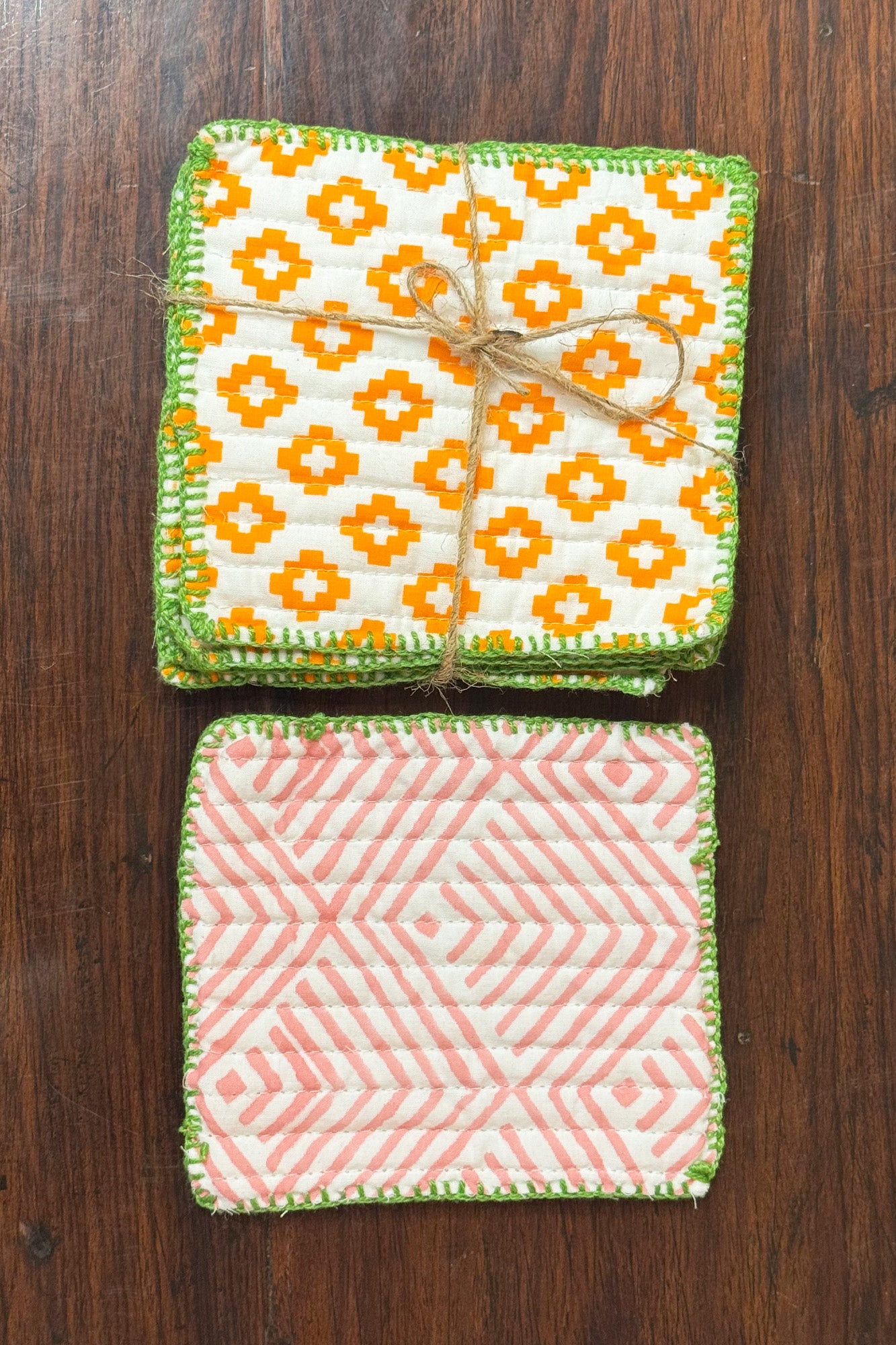 Diamond Yellow Quilted Reversible Coaster Set