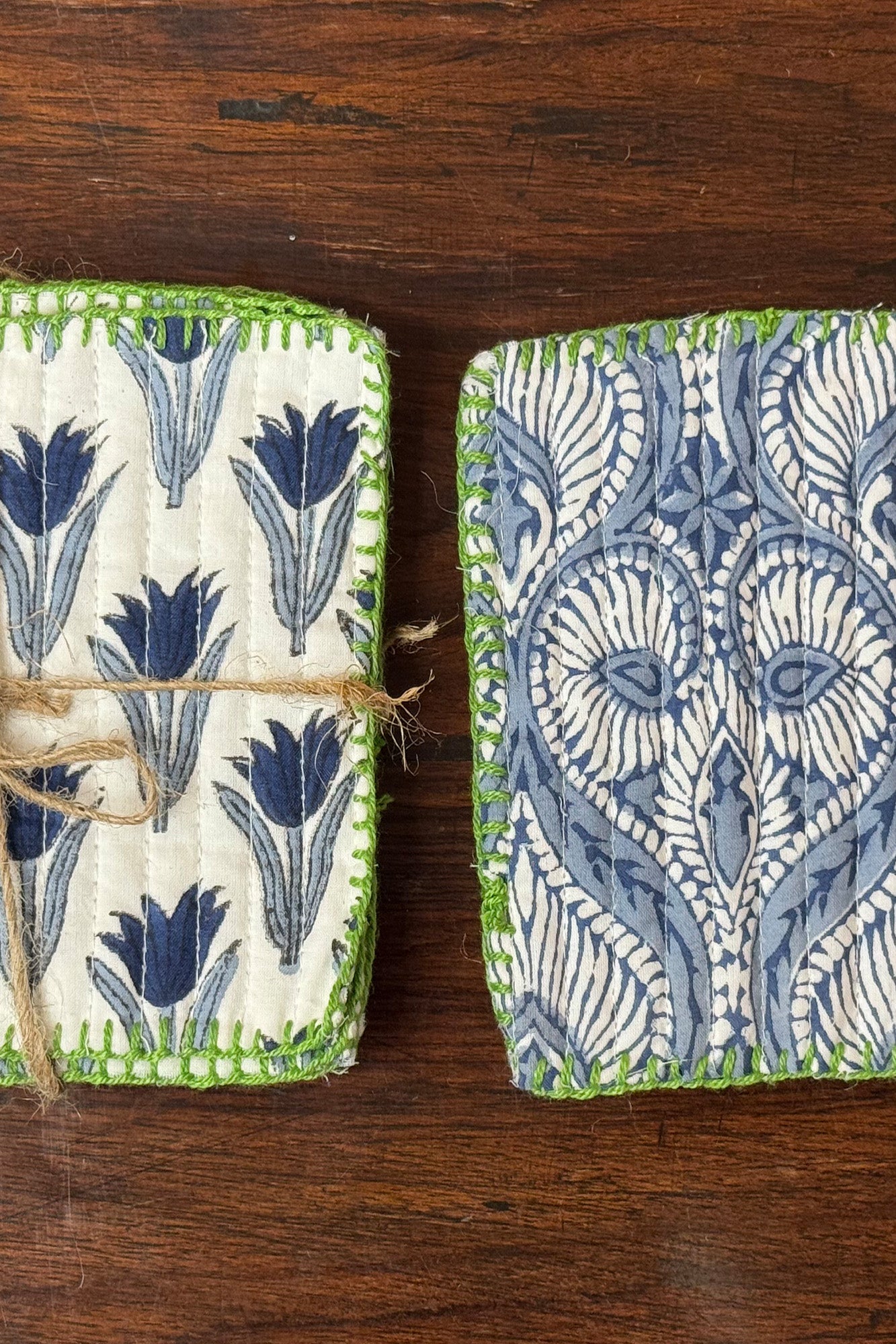 Tulip Blue Quilted Reversible Coaster Set