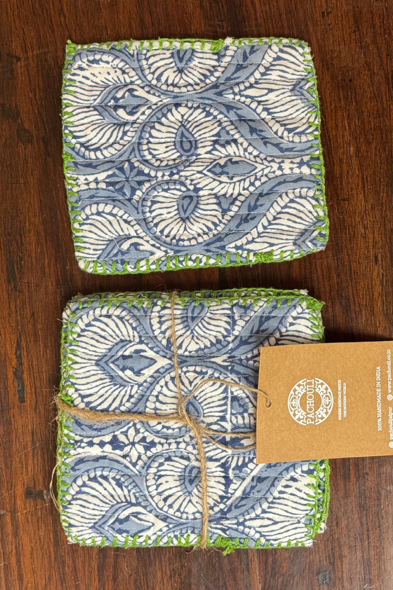 Tulip Blue Quilted Reversible Coaster Set
