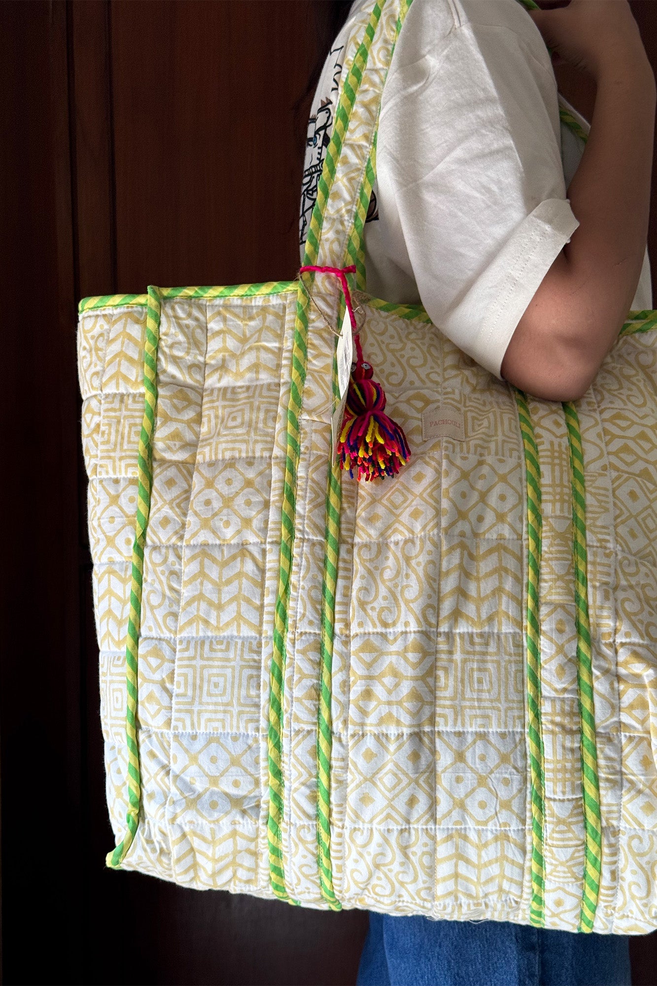 Beige Geometrical Tote Bag