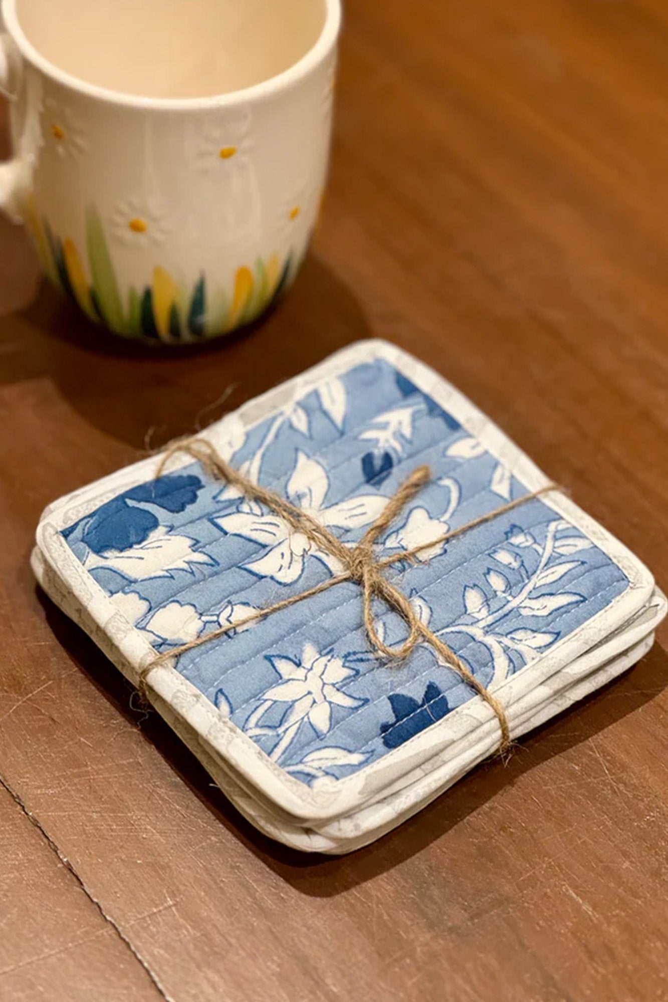 Grey Floral Jaal Coasters Set