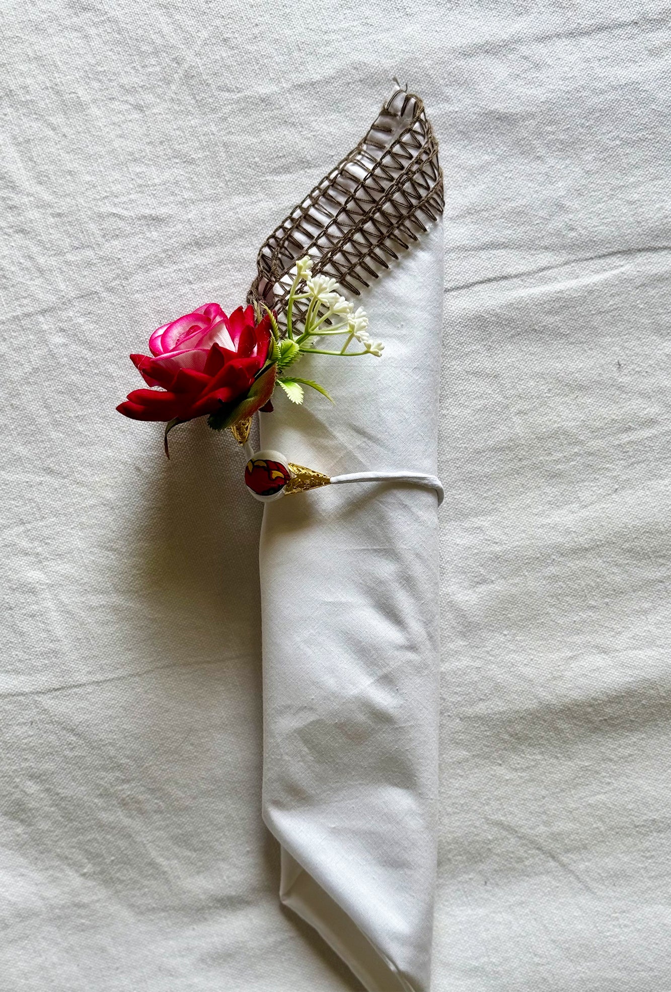 Pink Rose Napkin Ring Set