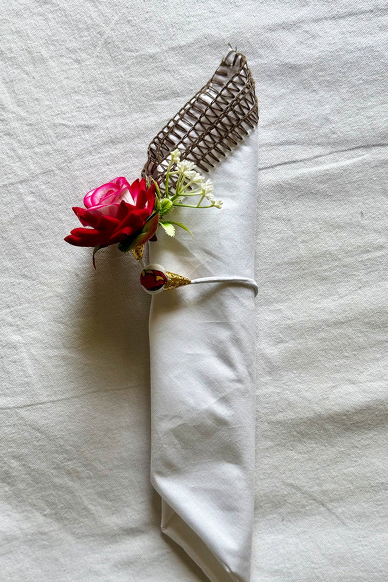 Pink Rose Napkin Ring Set