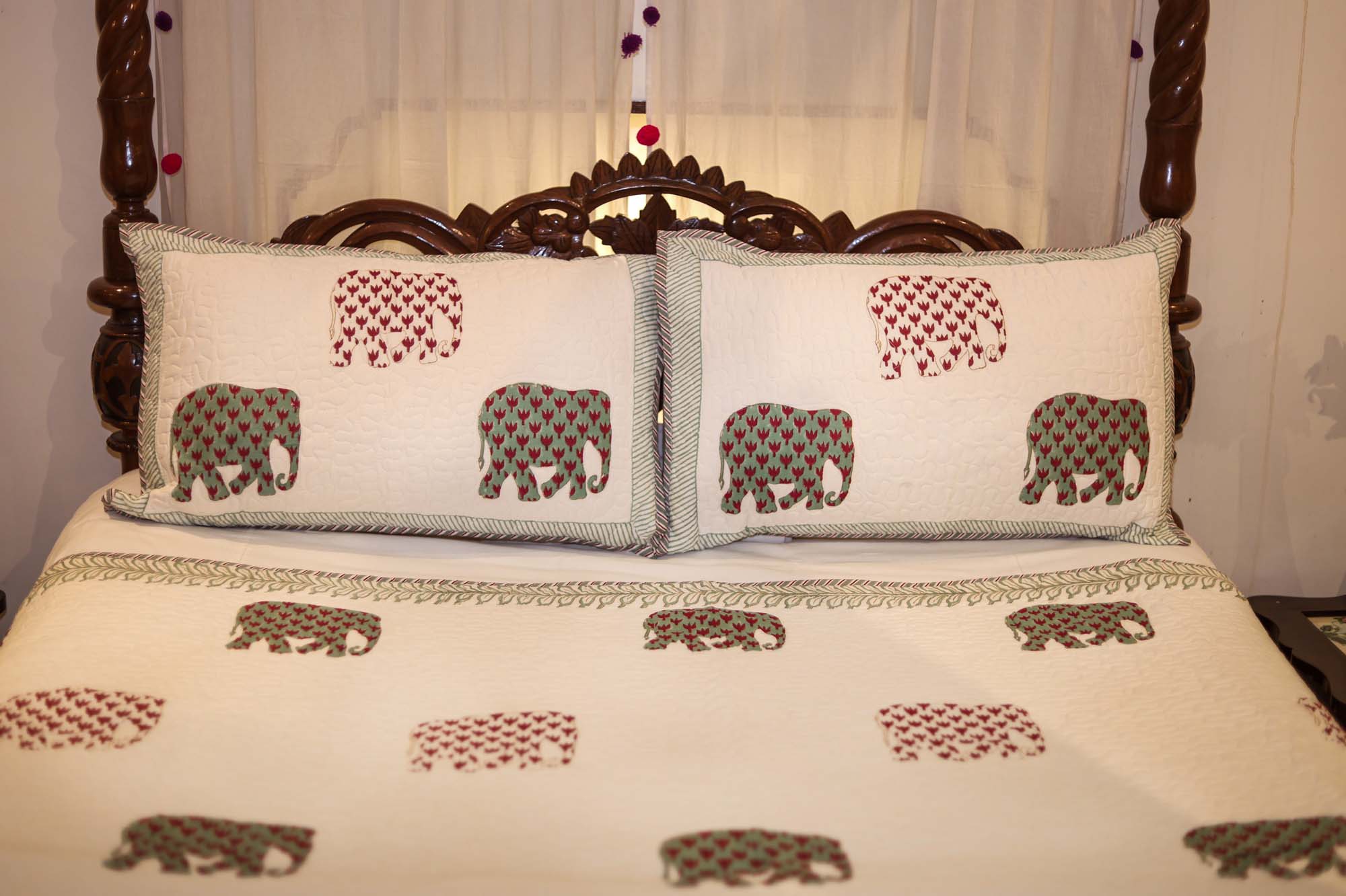 Elephants Red Green Bed Cover