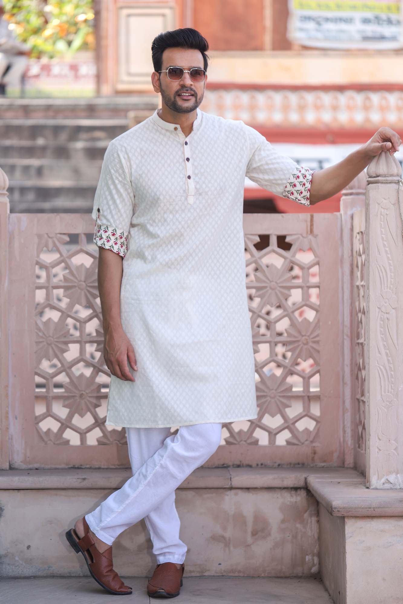 Kurta Long Mens Dobby Self Textured