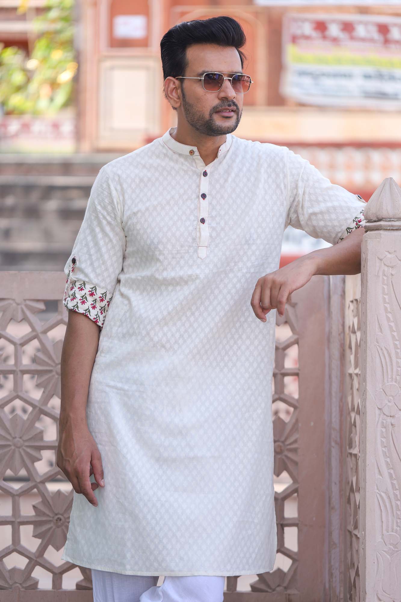 Kurta Long Mens Dobby Self Textured