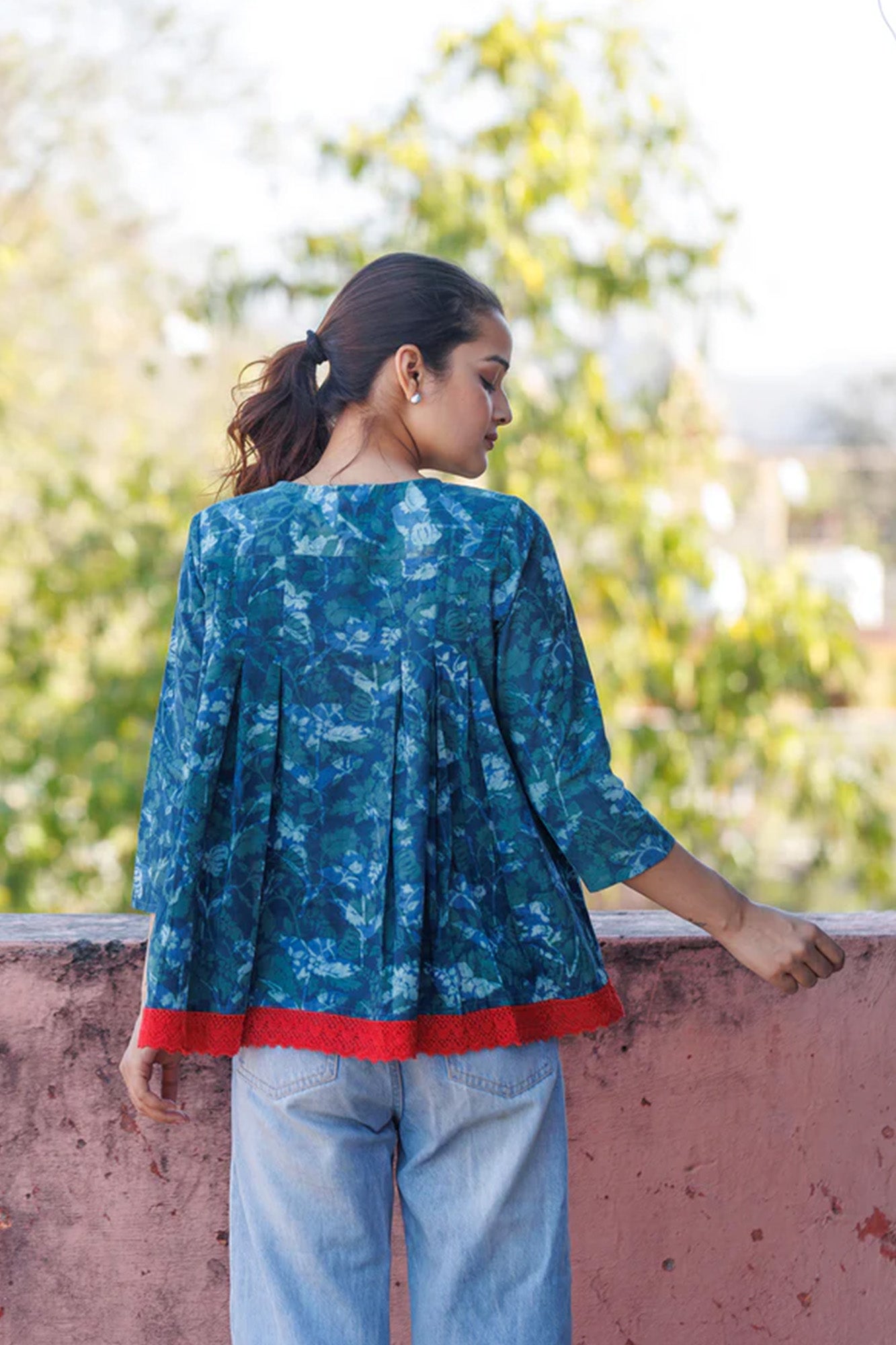 Indigo Box Pleat top