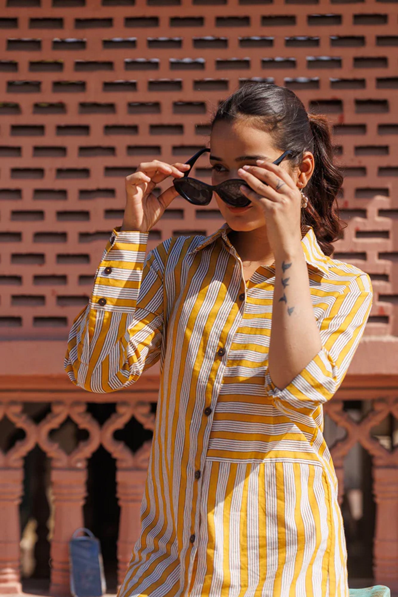 Maati Mustard Stripes Long Shirt