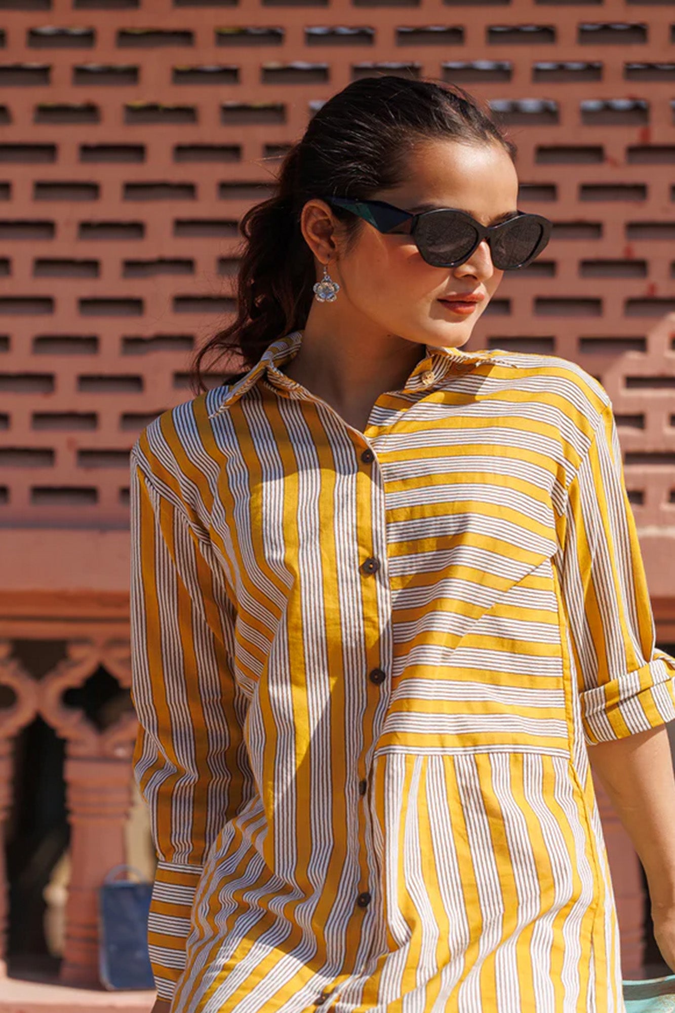 Maati Mustard Stripes Long Shirt