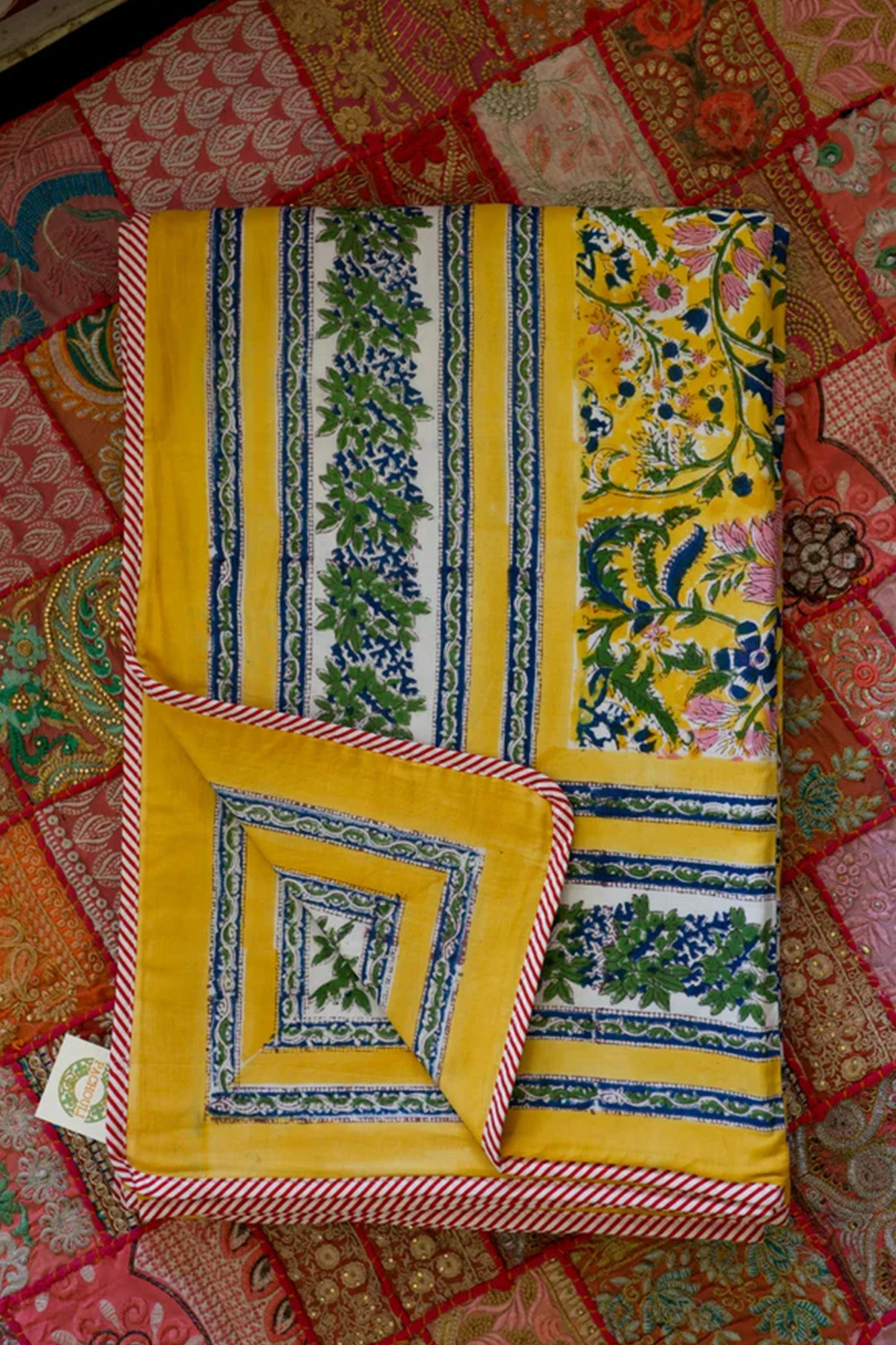 Dohar Falalin Set of 2 Block Printed Yellow