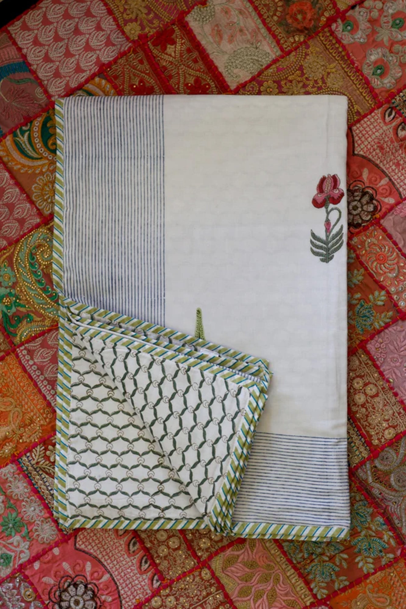 Dohar Falalin Set of 2 Block Printed Green Blue
