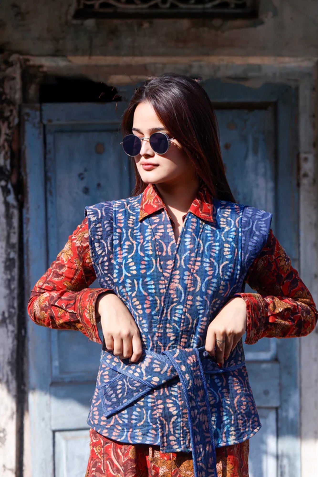 Blue Kantha Sleeveles Jacket