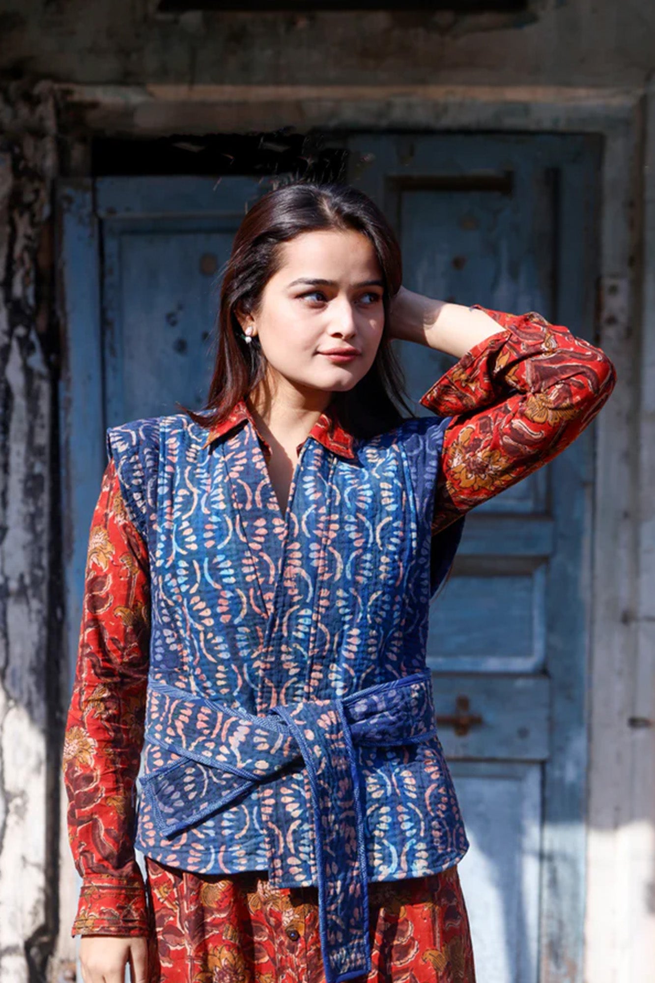 Blue Kantha Sleeveles Jacket