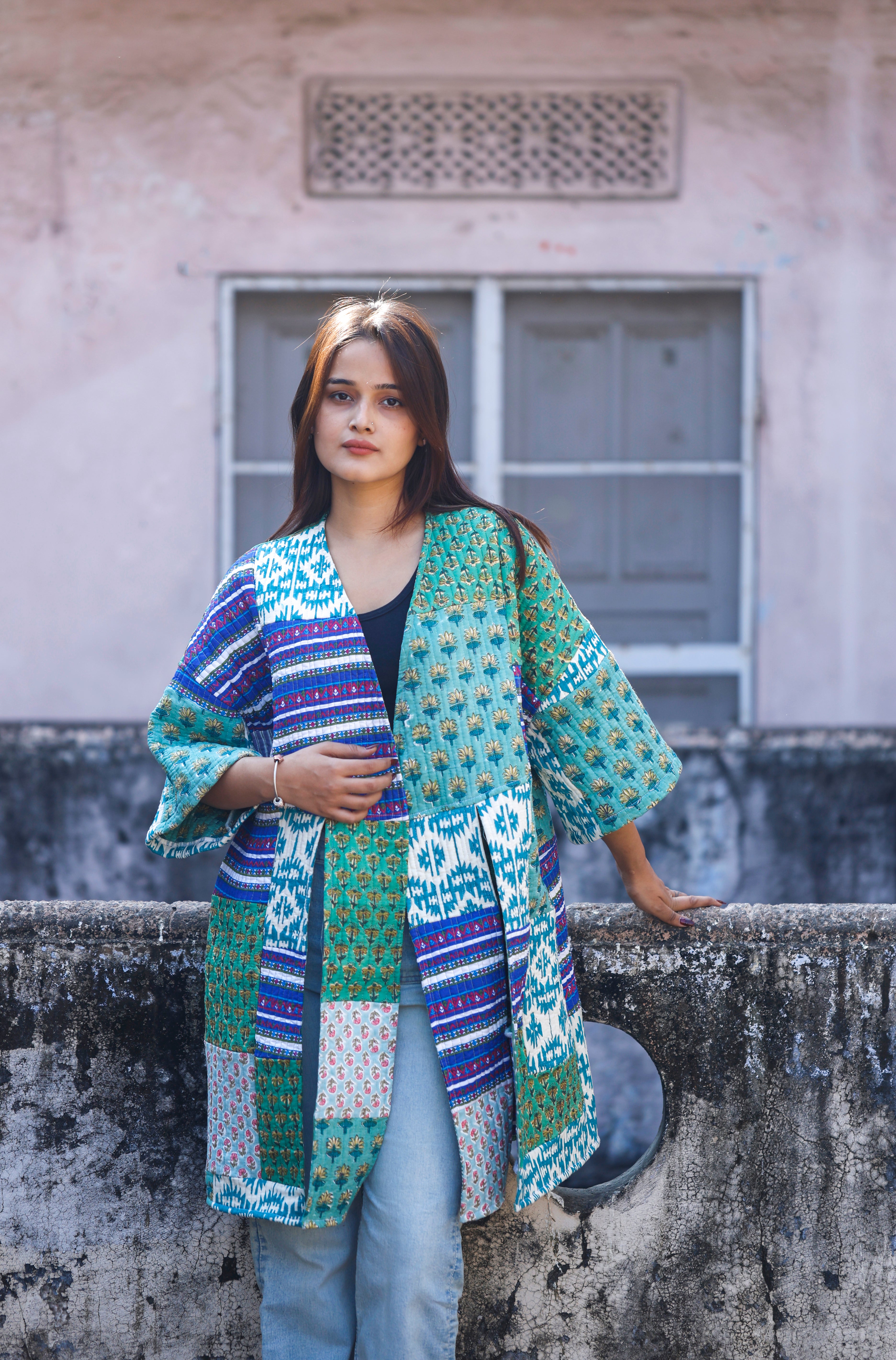 Quilted Patch Kimono Jacket