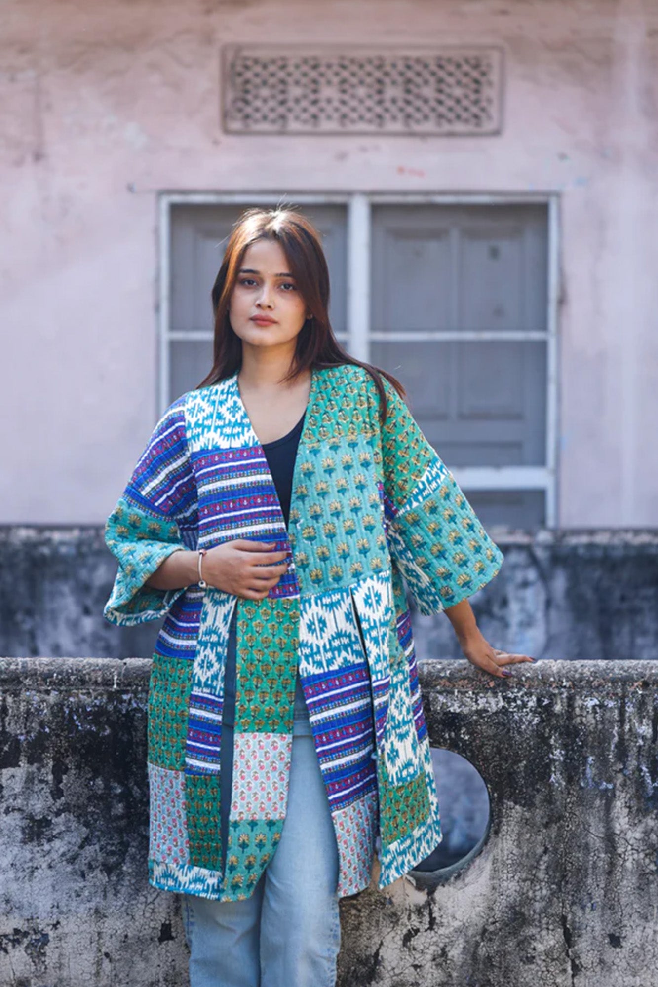 Quilted Patch Kimono Jacket