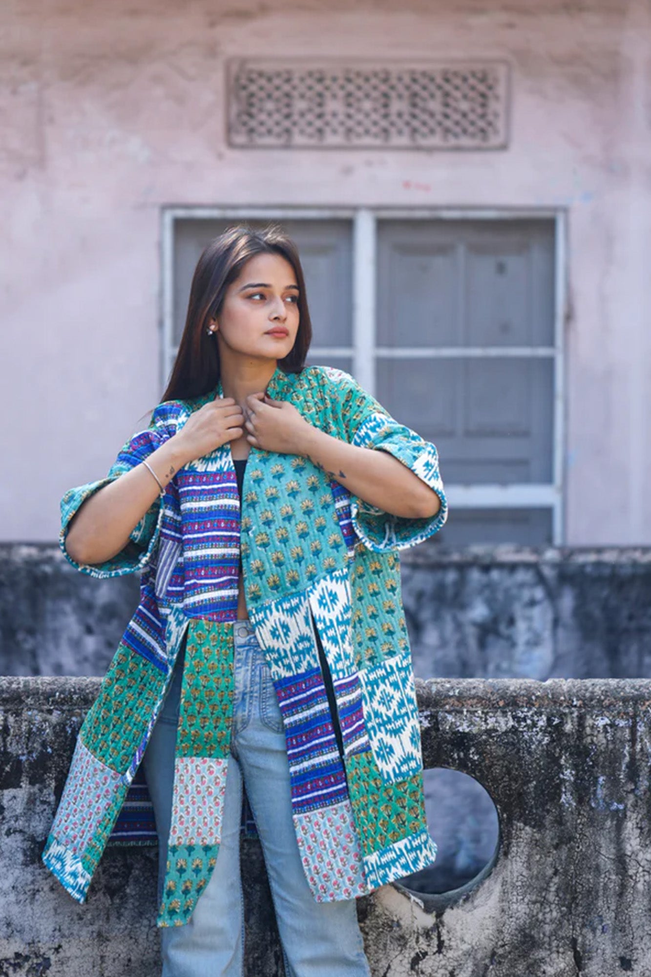 Quilted Patch Kimono Jacket