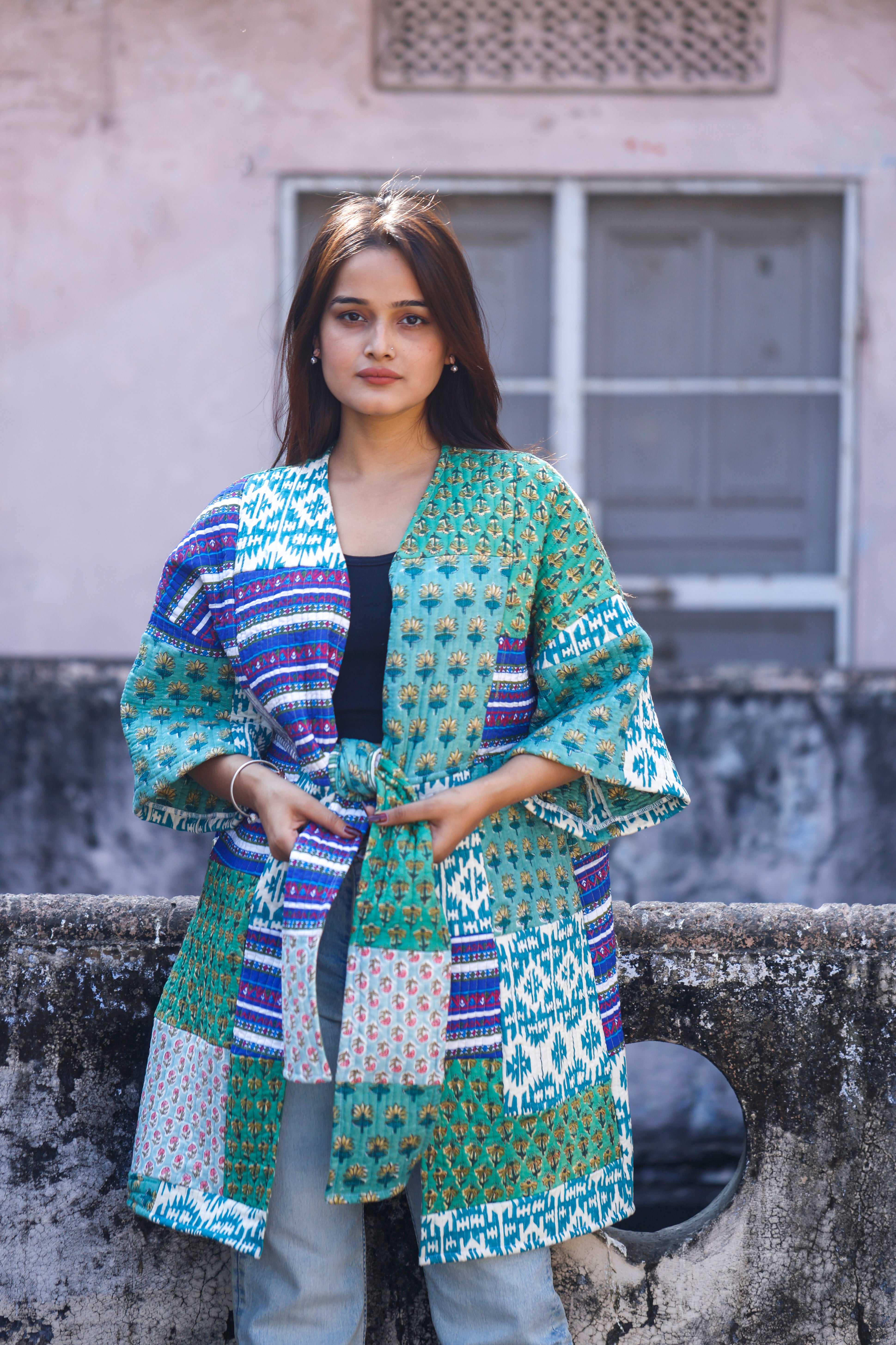 Quilted Patch Kimono Jacket